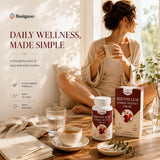 Basigano Red Vine Leaf & Horse Chestnut Extract Capsules on wooden table