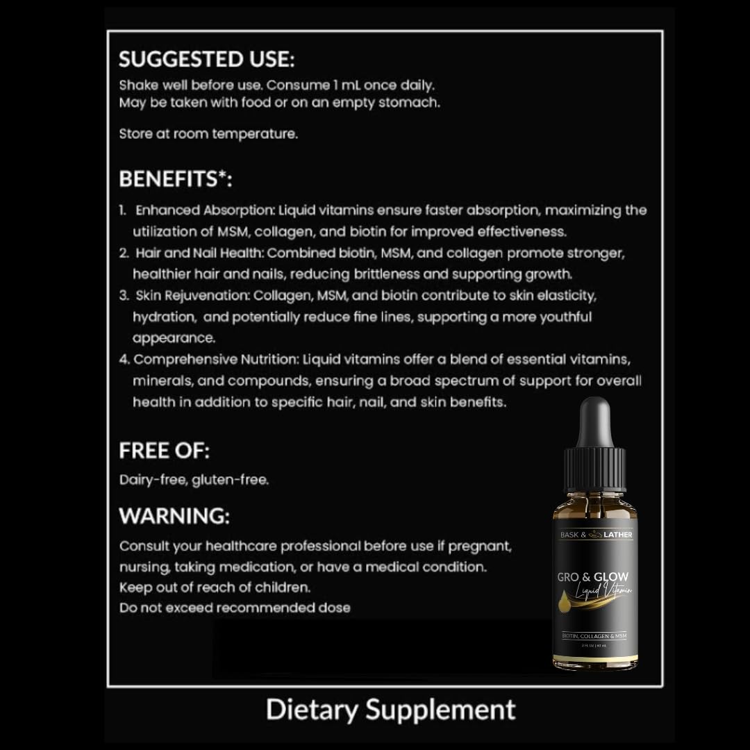 BASK & LATHER Gro & Glow Liquid Vitamin ingredients list