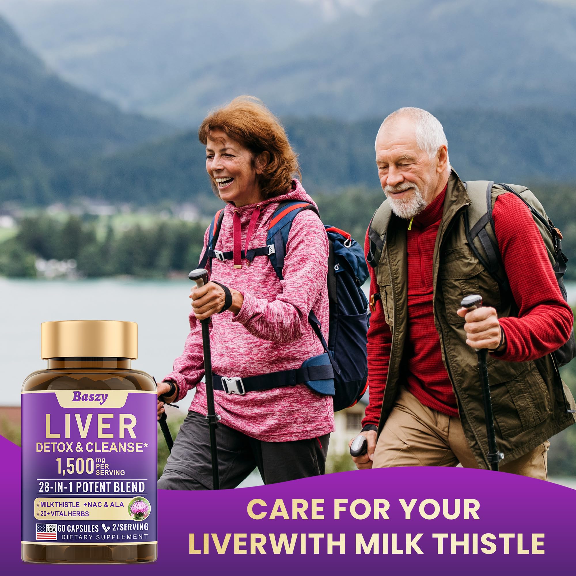 Baszy Milk Thistle Supplement displayed with other vitamins