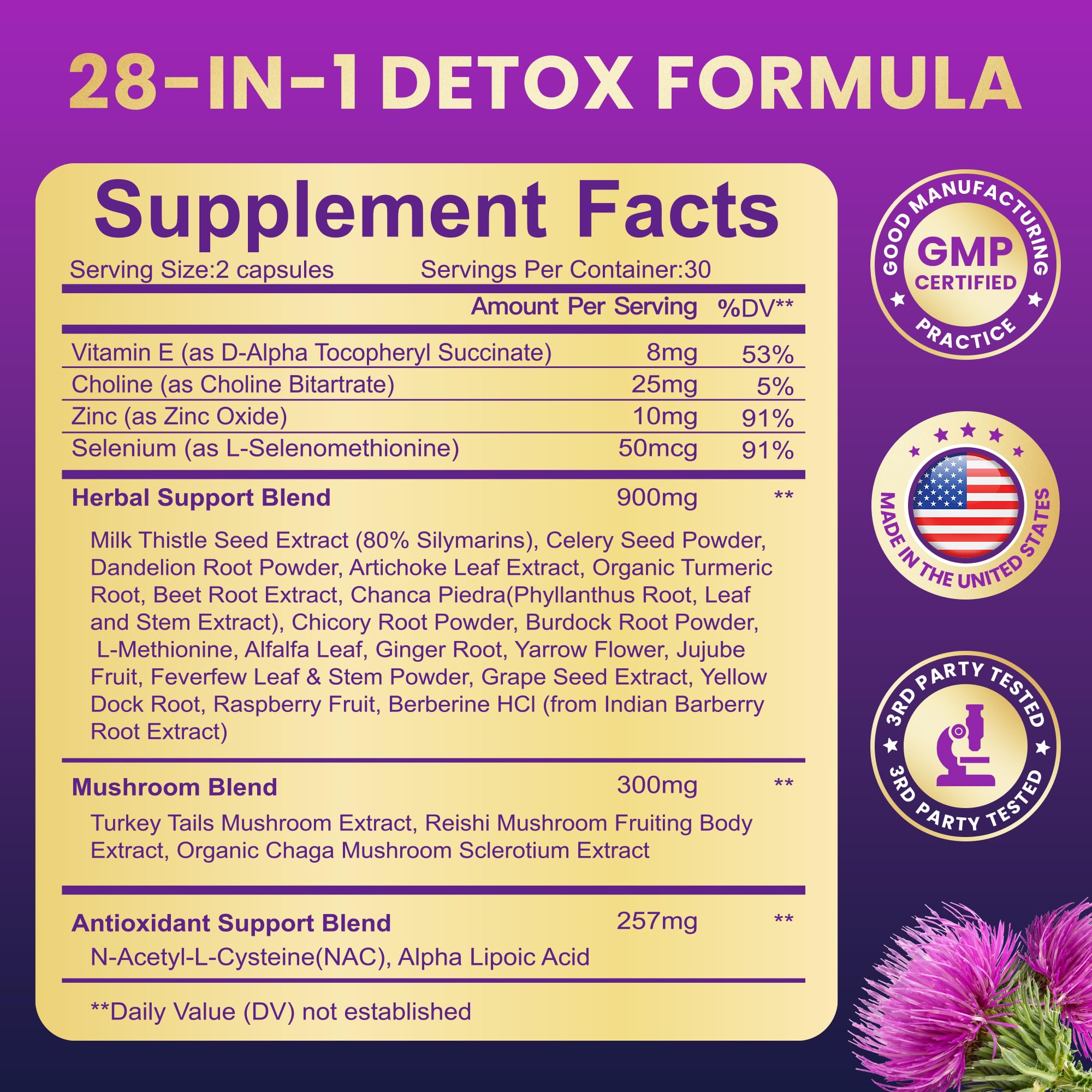 Baszy Milk Thistle Supplement side view with ingredients list