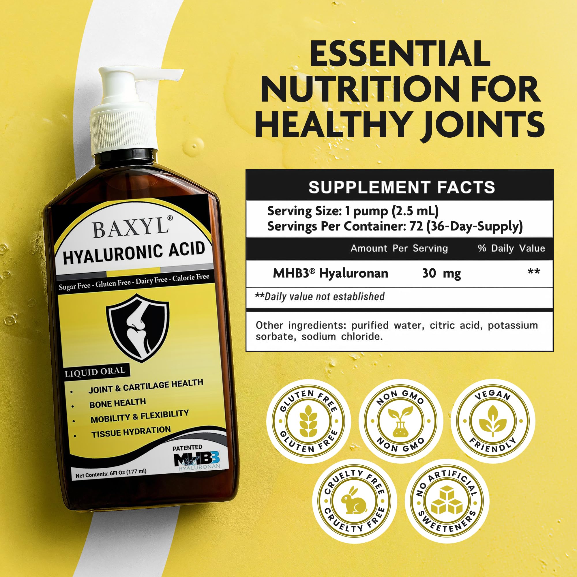 BAXYL Hyaluronic Acid Joint Support Liquid 170g back view