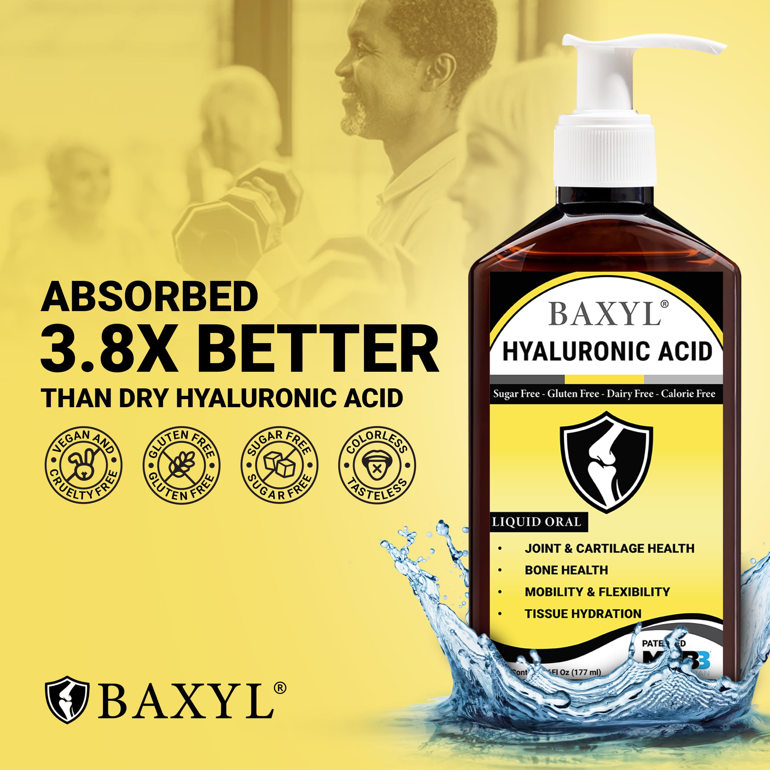 BAXYL Hyaluronic Acid Joint Support Liquid side view with cap