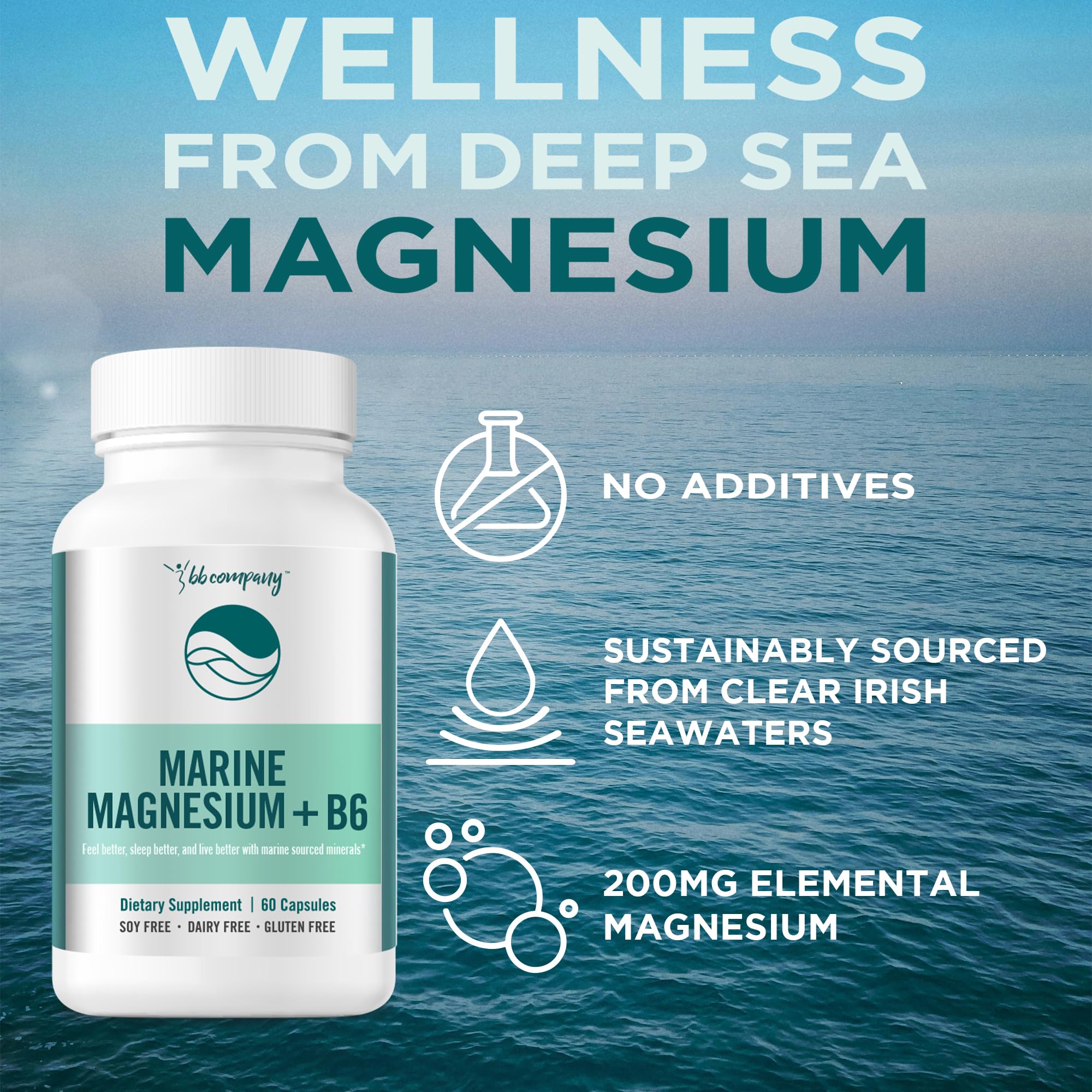 BB Company Magnesium Supplement 200mg Aquamin side view