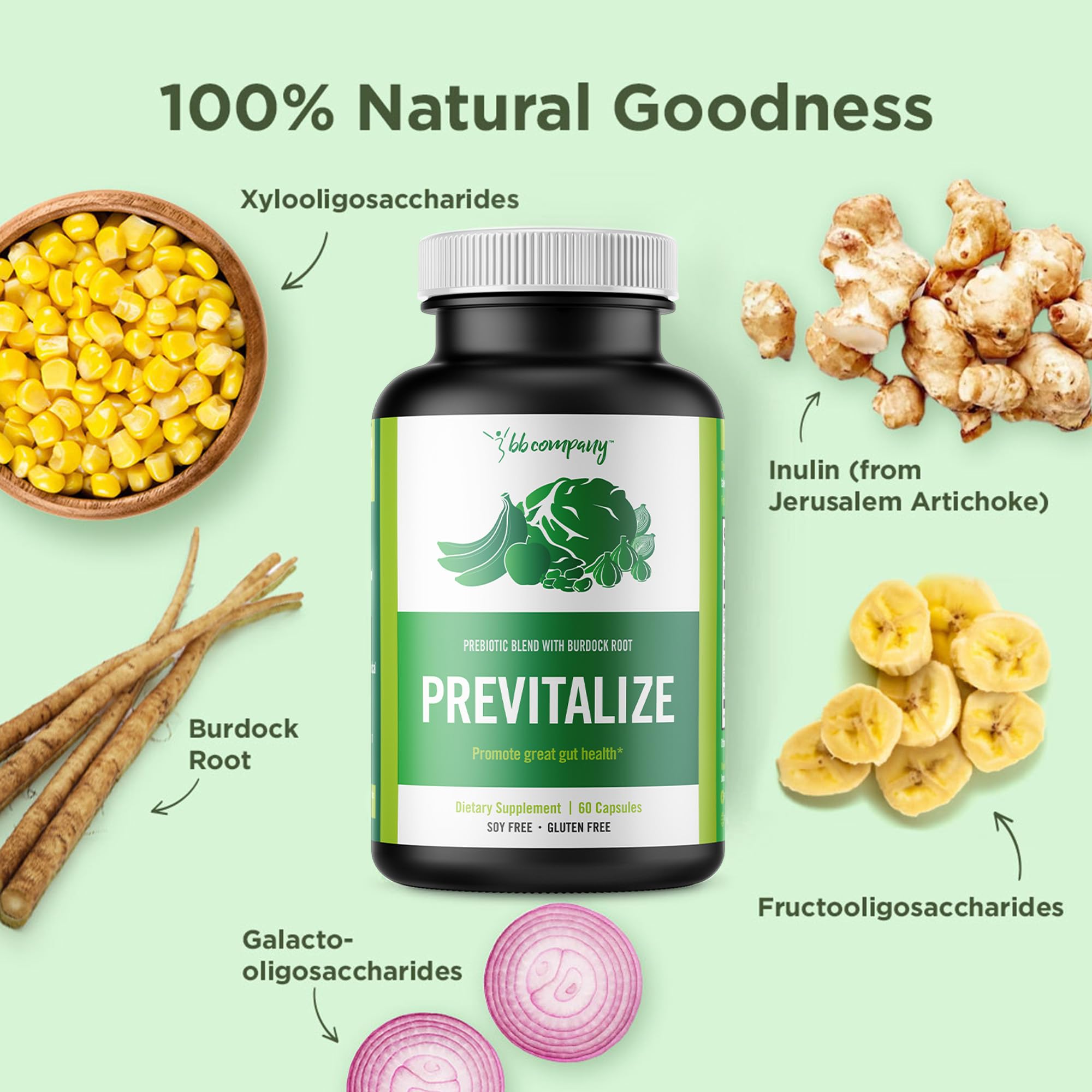 BB Company Previtalize Prebiotic Supplement bottle with label