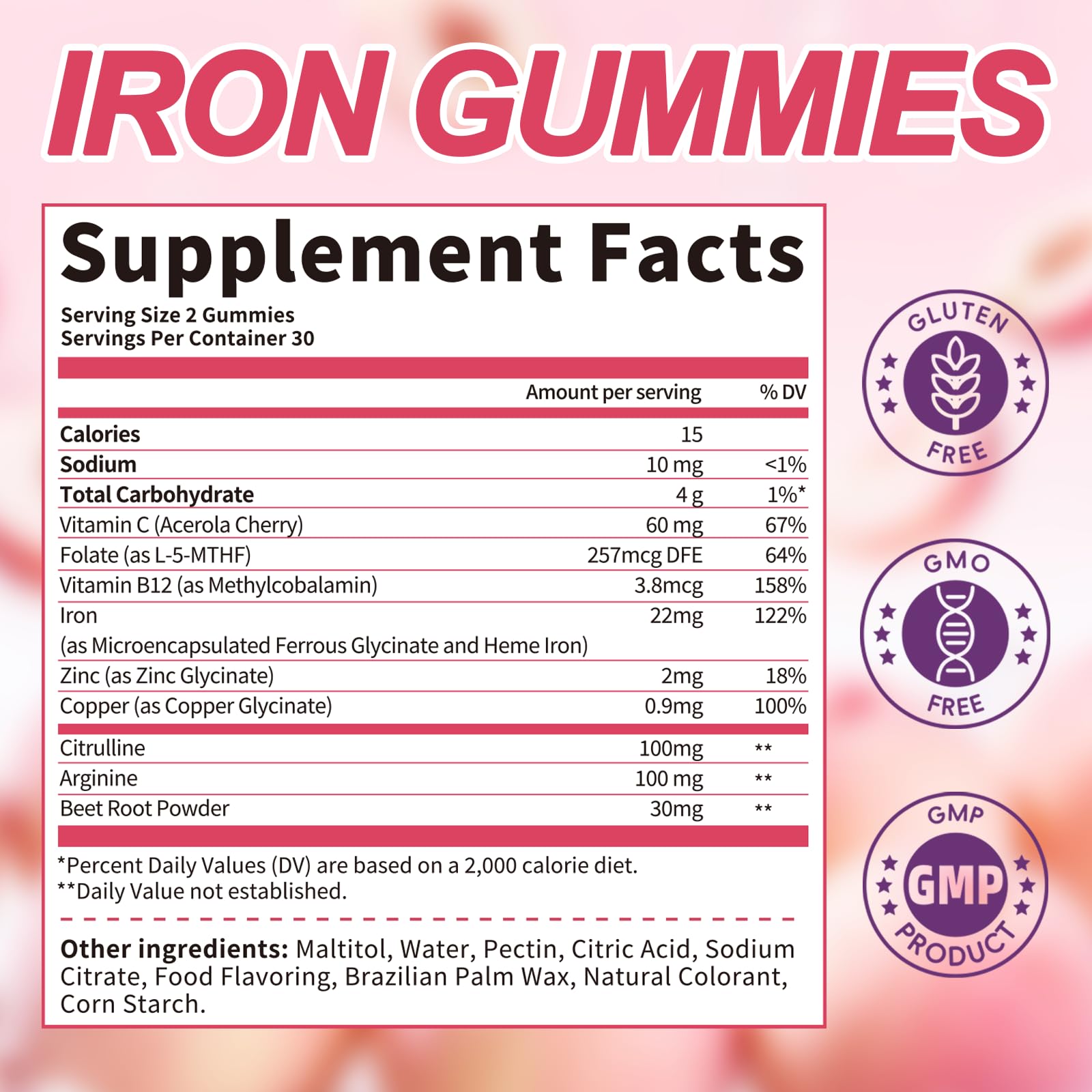 BBEEAAUU Iron Gummies bottle with 60 gummies