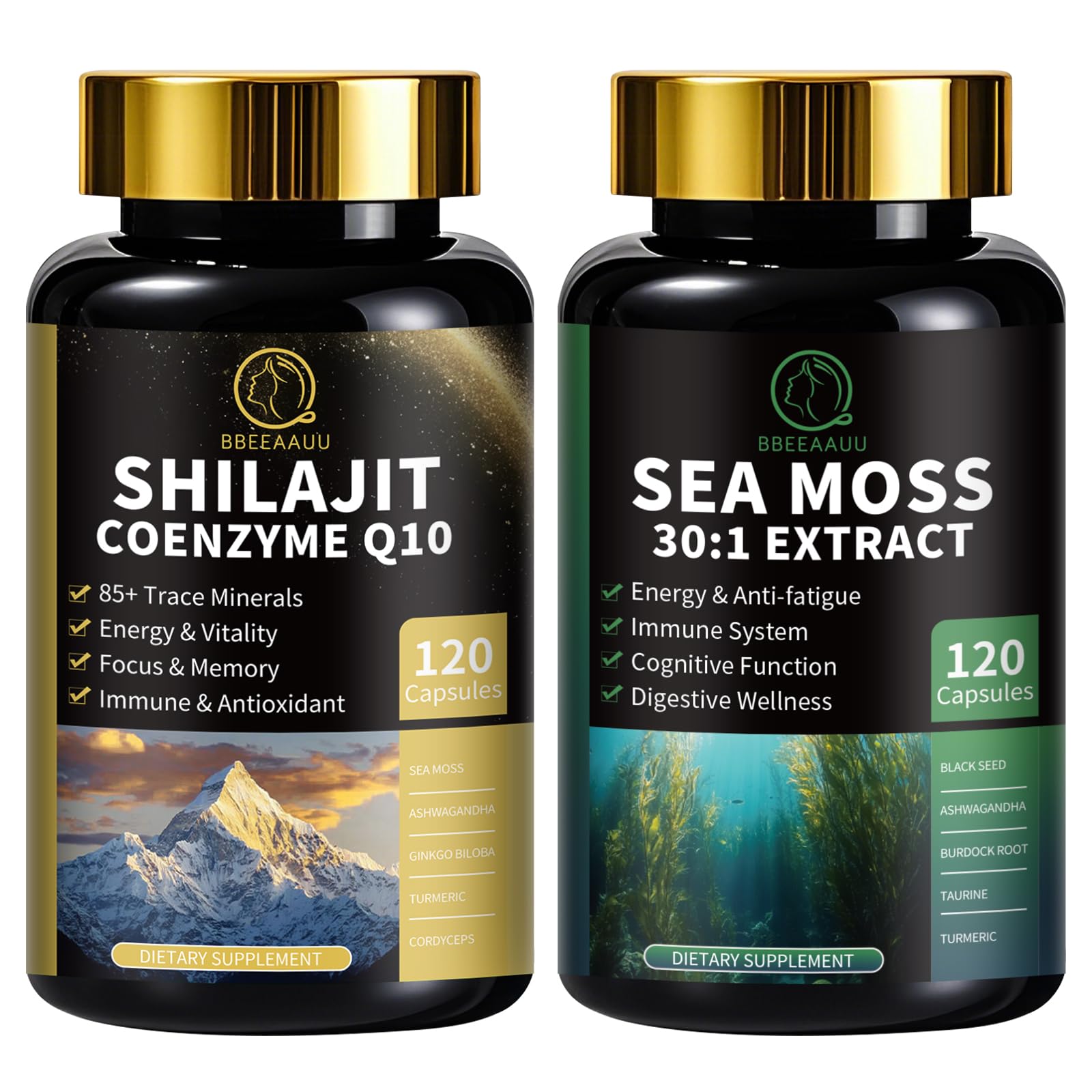 BBEEAAUU Shilajit and Sea Moss Capsules front view