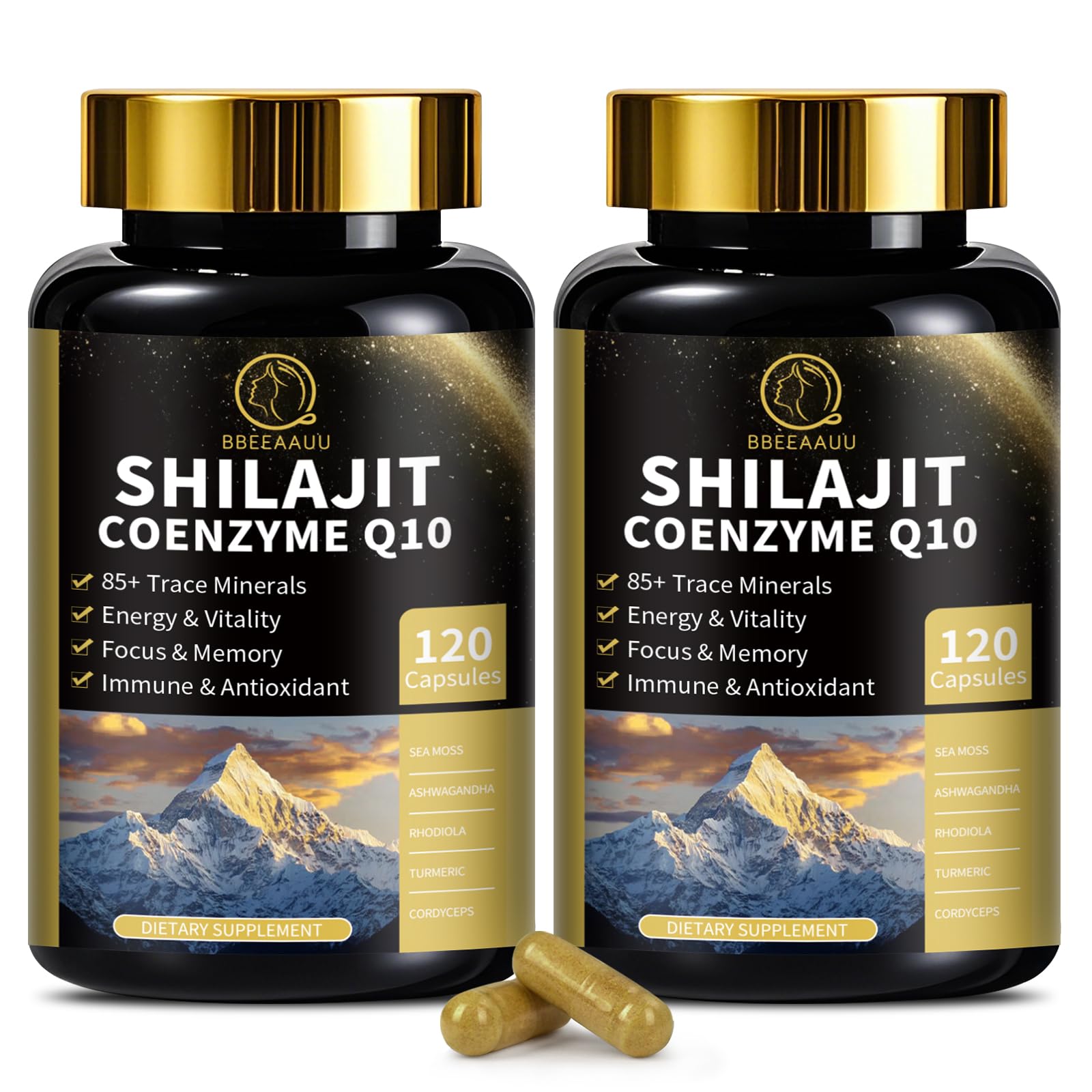 BBEEAAUU Shilajit Capsules 60 count bottle front view