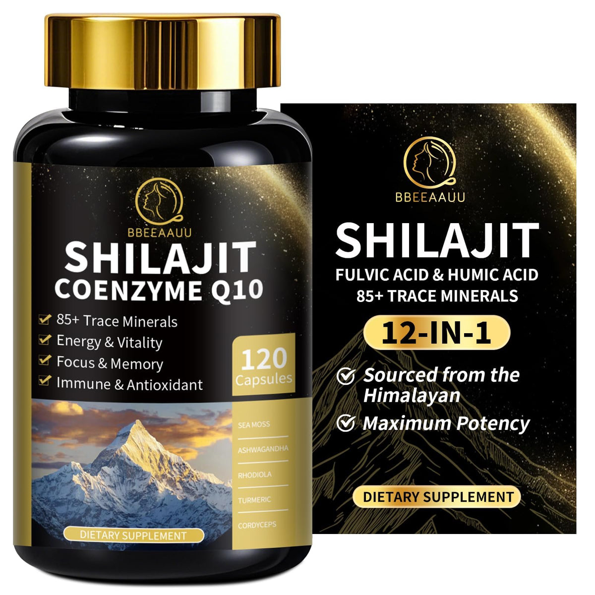 BBEEAAUU Shilajit Capsules bottle front view