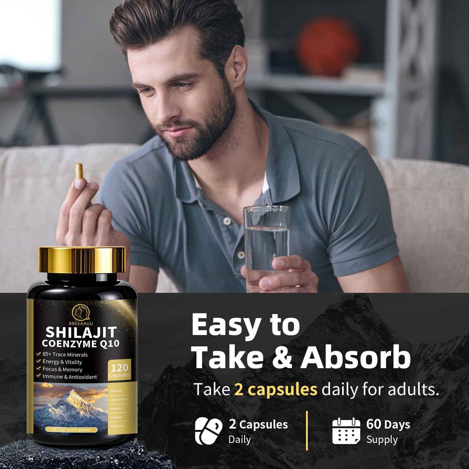BBEEAAUU Shilajit Capsules in a lifestyle setting