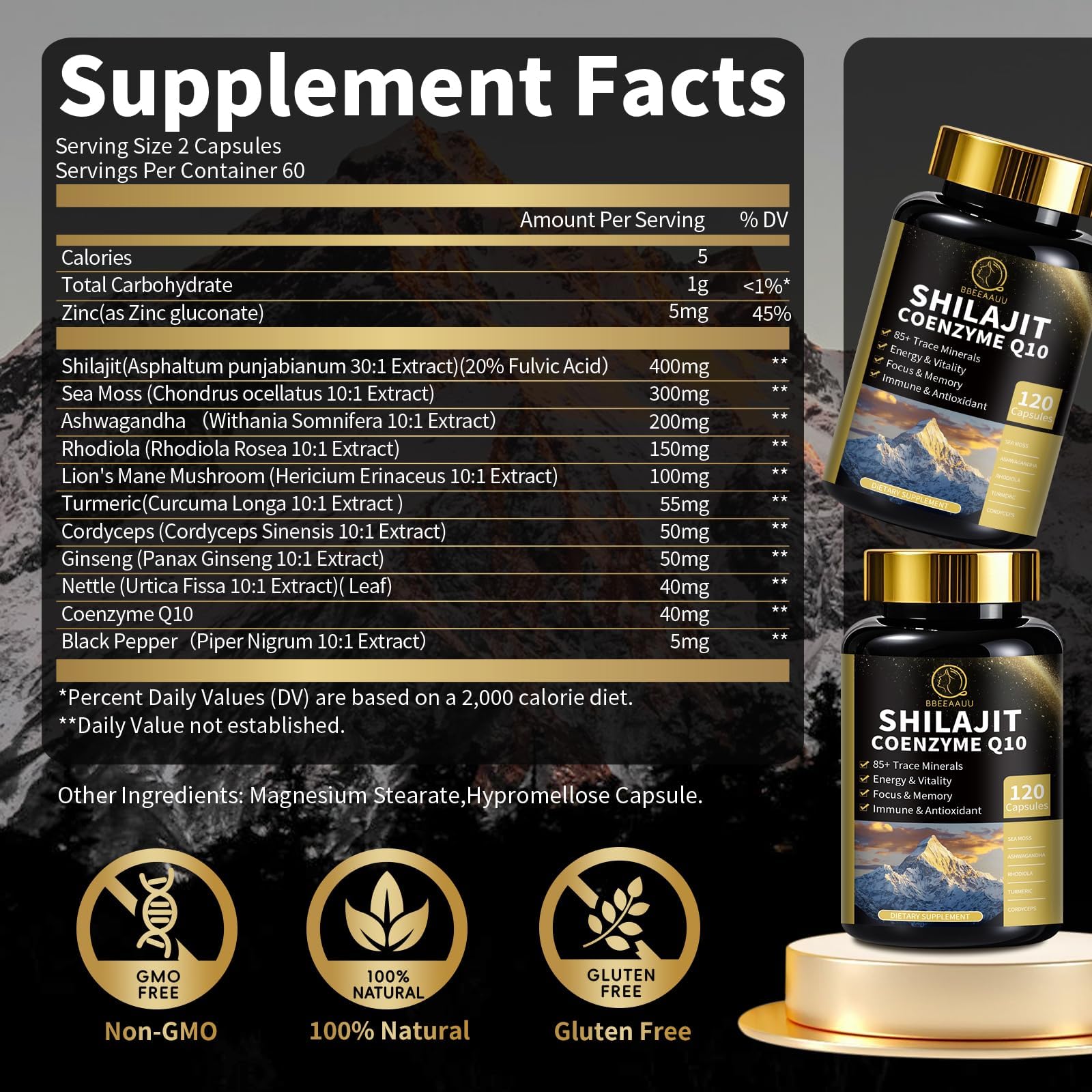 BBEEAAUU Shilajit Capsules side view showing label