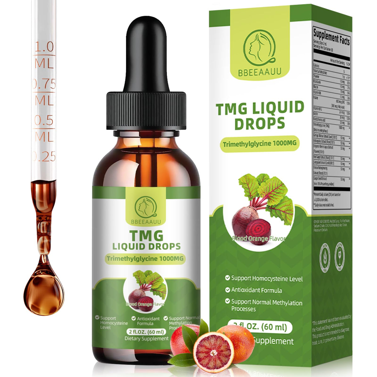 BBEEAAUU TMG Liquid Drops 1000mg front view