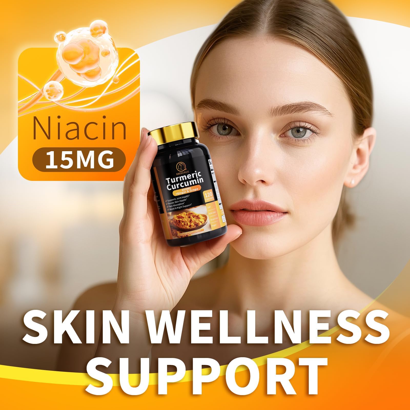 BBEEAAUU Turmeric Capsules in a lifestyle setting