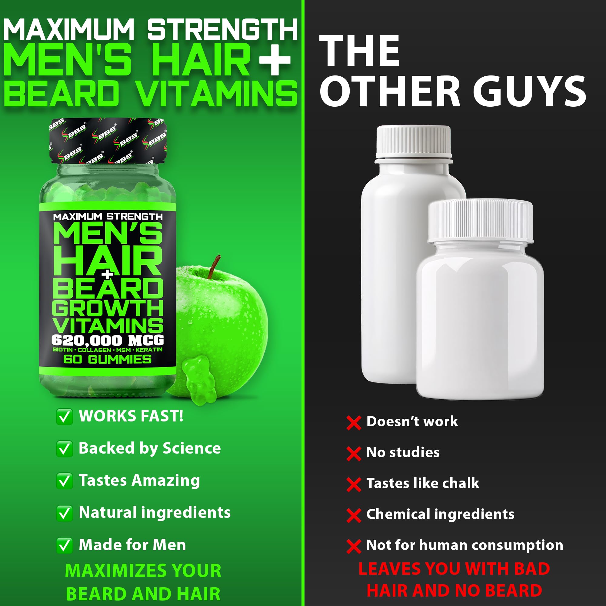 BBS BEST BEARD STUFF Hair & Beard Growth Gummies close-up of gummies