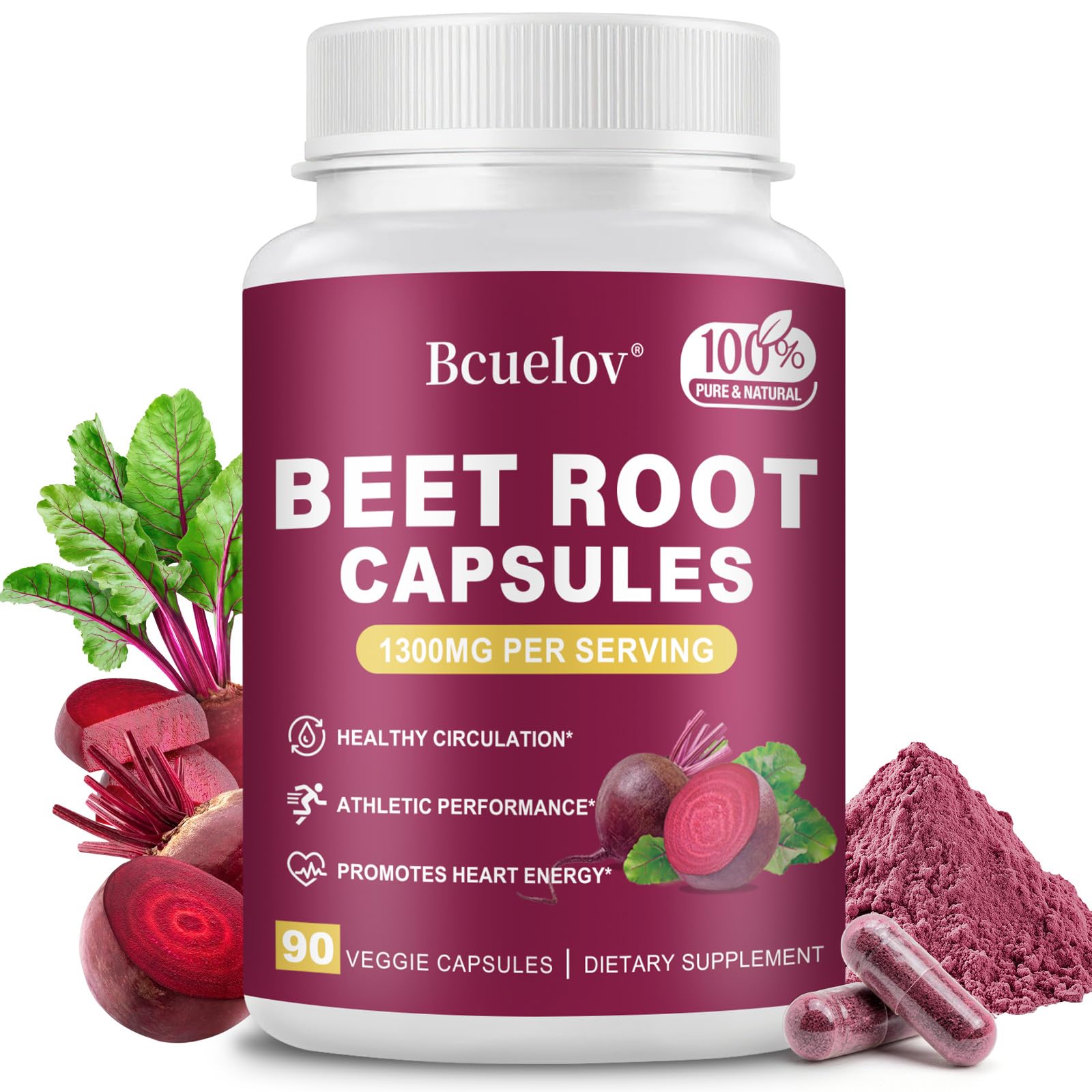 Bcuelov Beet Root Powder Capsules bottle front view