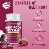 Bcuelov Beet Root Powder Capsules open bottle with capsules