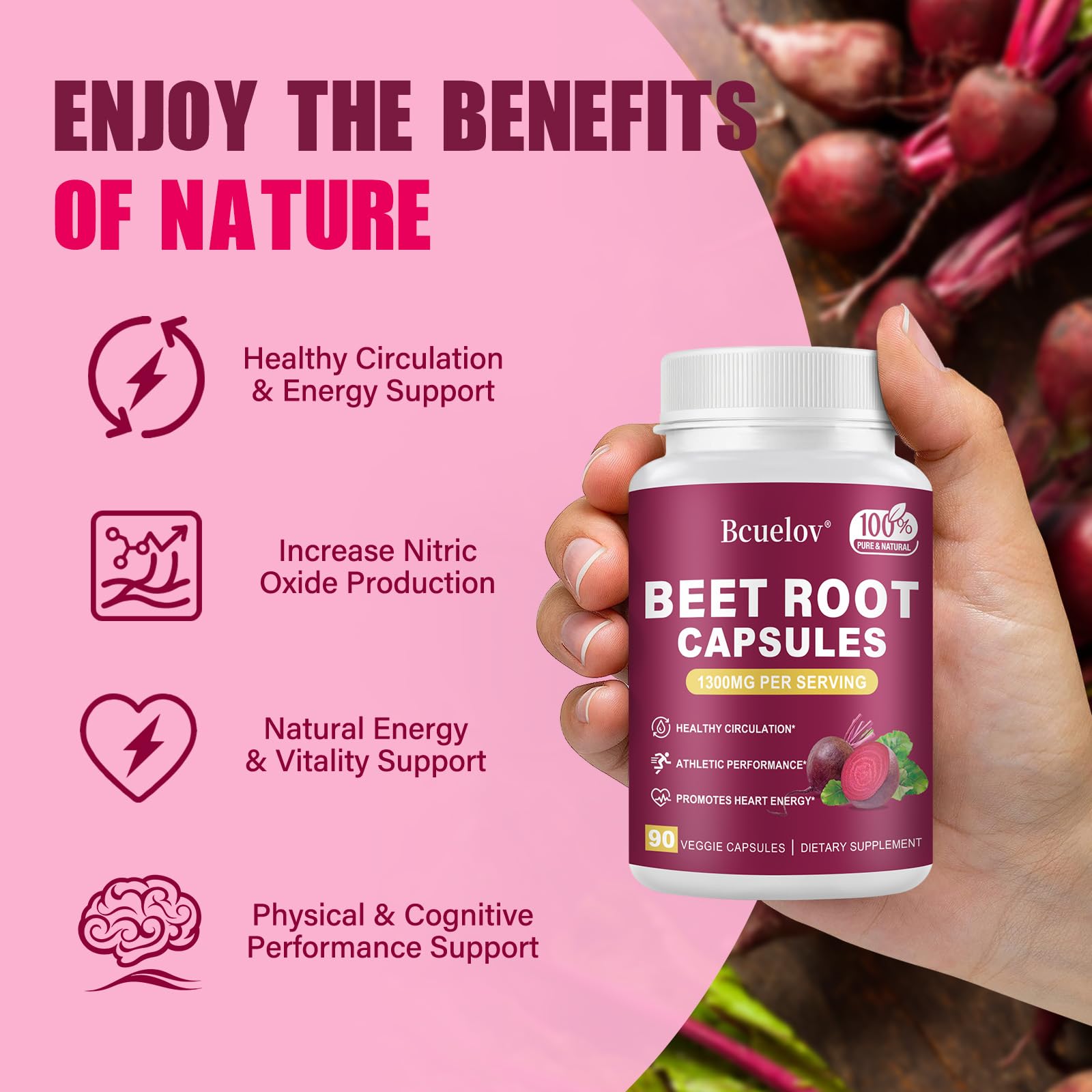 Bcuelov Beet Root Powder Capsules with fresh beetroots