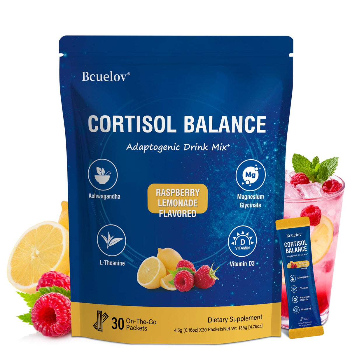 Bcuelov Magnesium Drink Mix Raspberry Lemonade front view