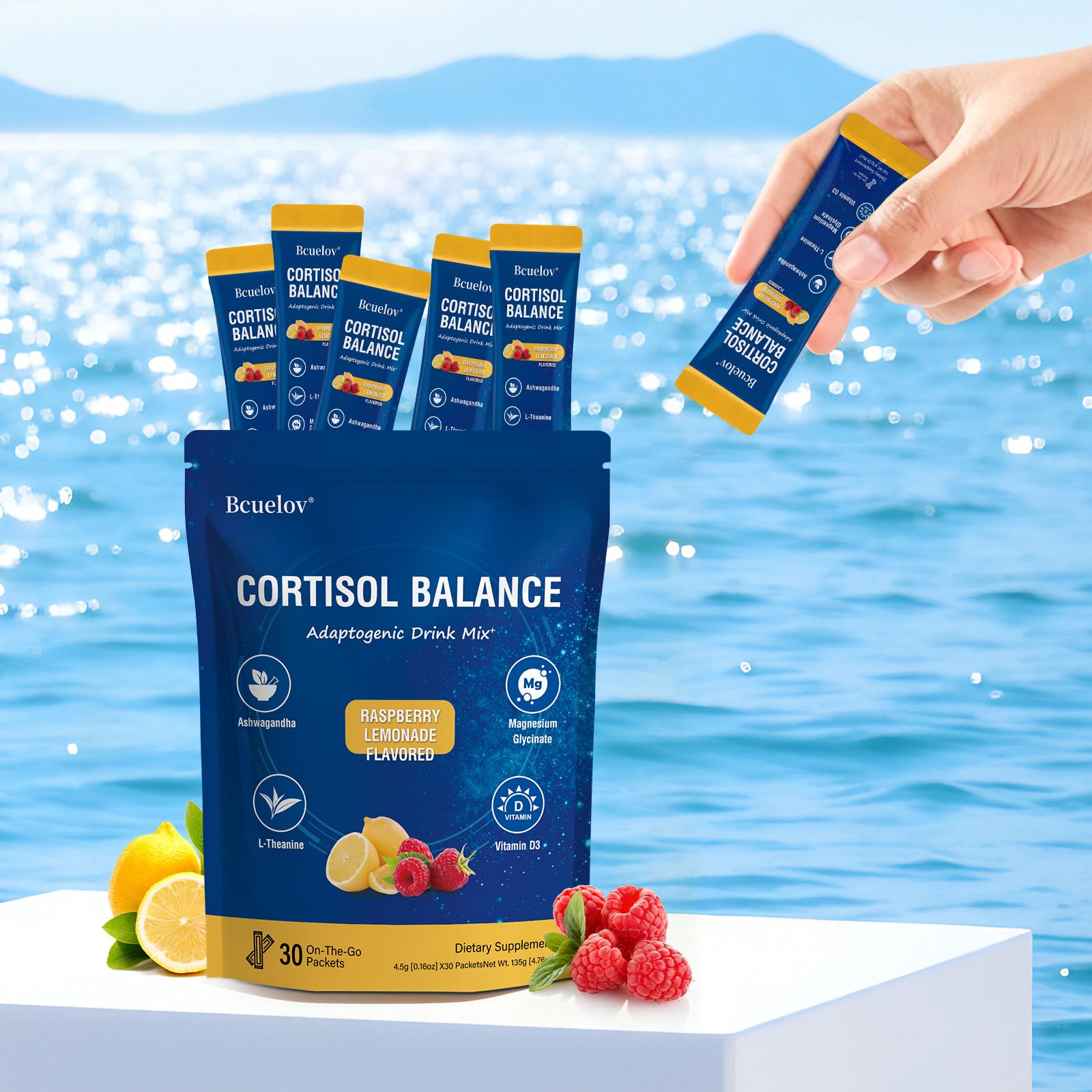 Bcuelov Magnesium Drink Mix Raspberry Lemonade on a table