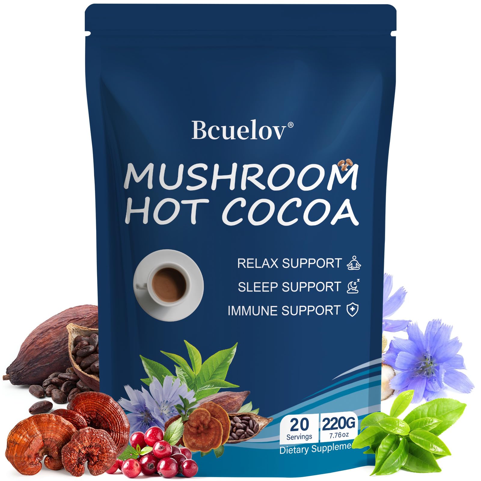 Bcuelov Mushroom Hot Cocoa Sleep Supplement front view
