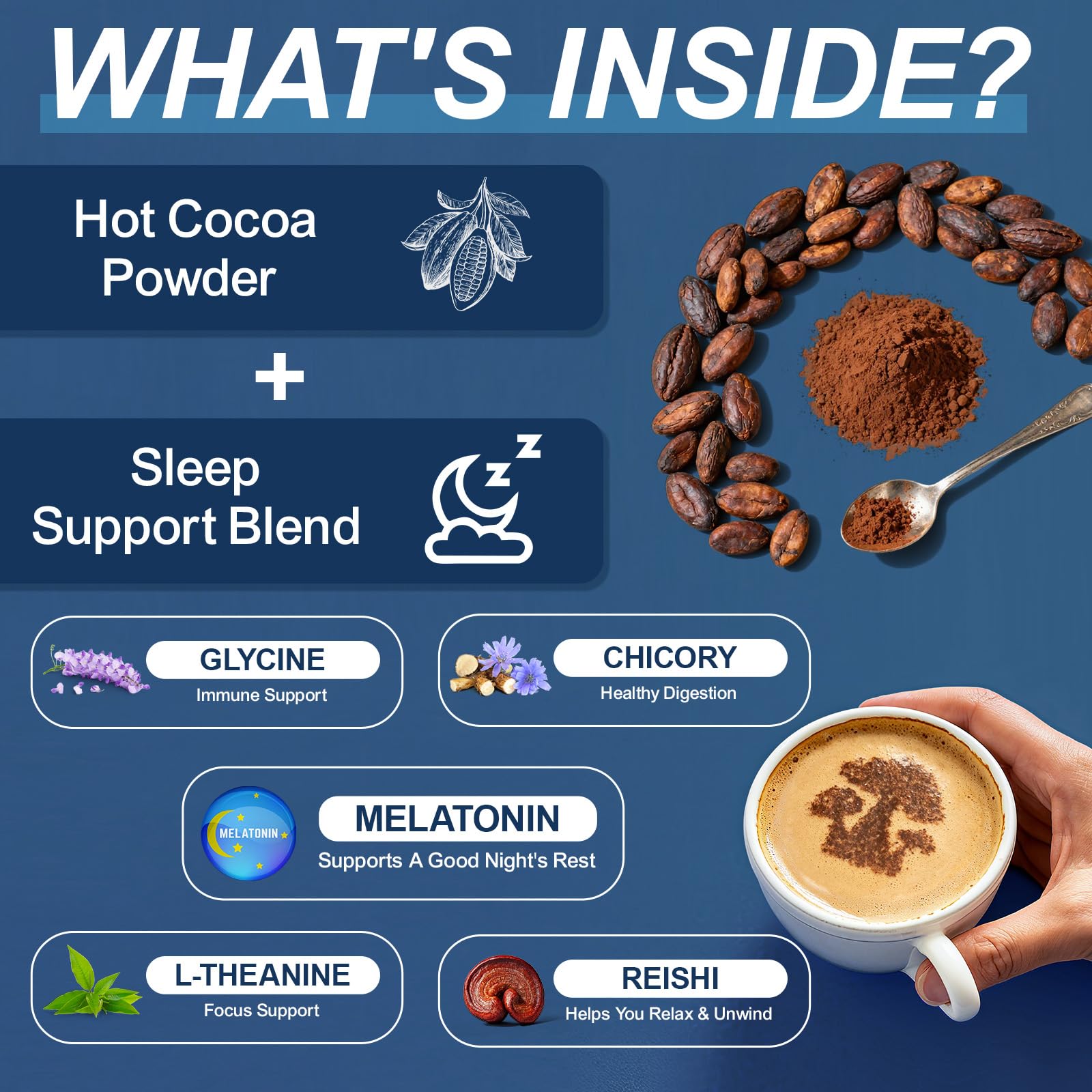 Bcuelov Mushroom Hot Cocoa Sleep Supplement prepared cup