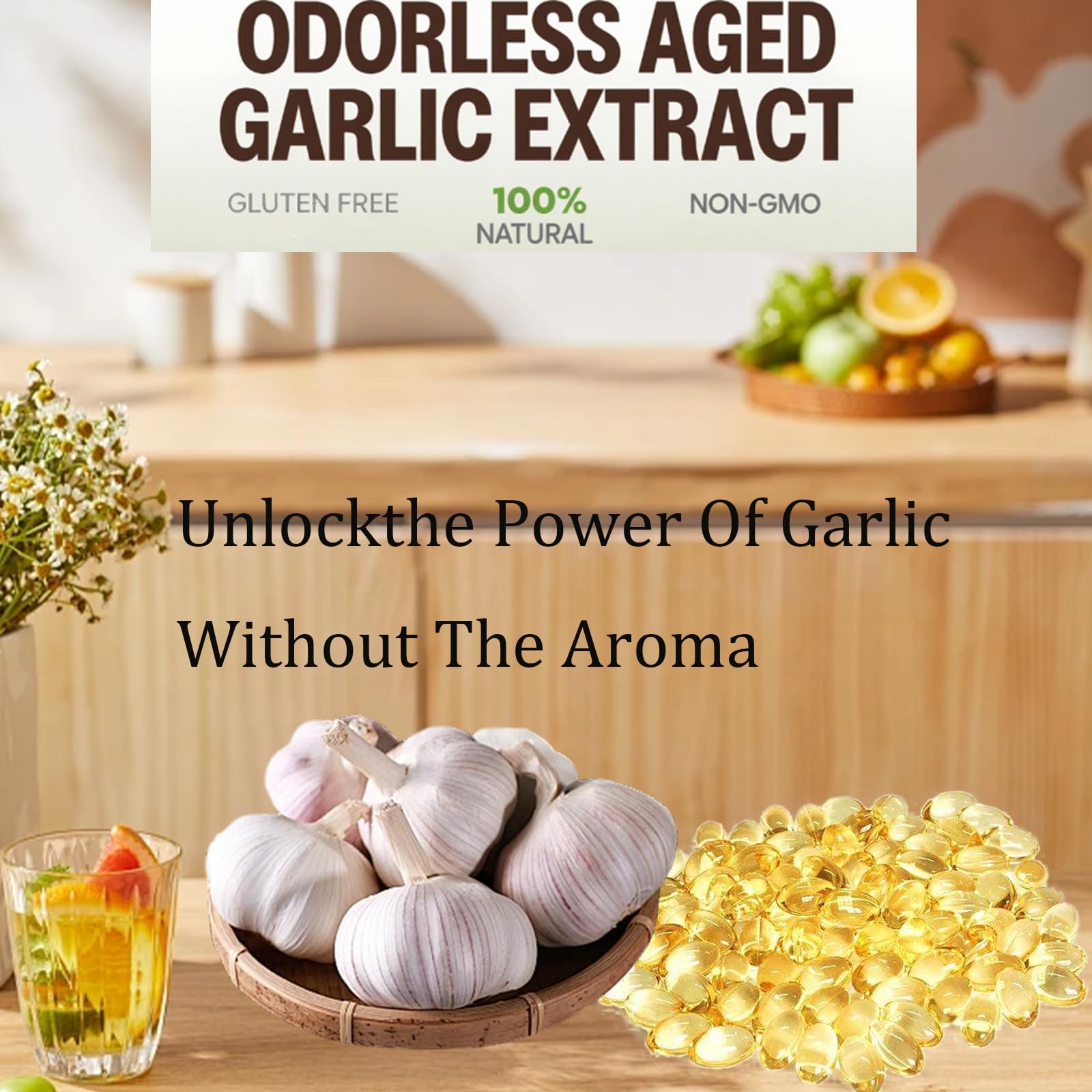 BDQBDQ Aged Garlic Extract 180 softgels in a clear container