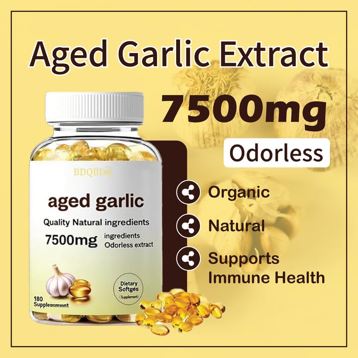 BDQBDQ Aged Garlic Extract 7500mg softgels bottle with label