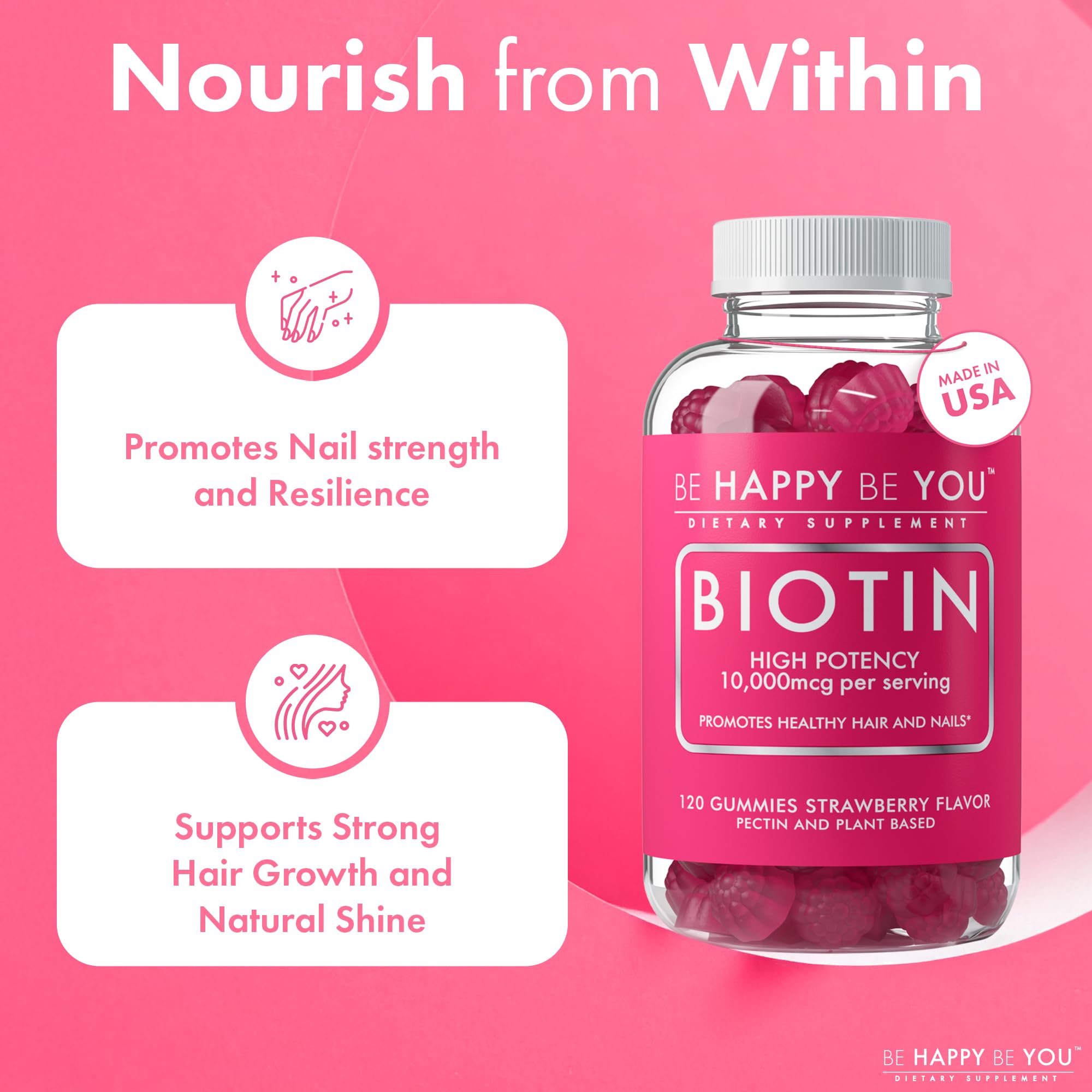 Be Happy Be You Biotin Gummies bottle side view