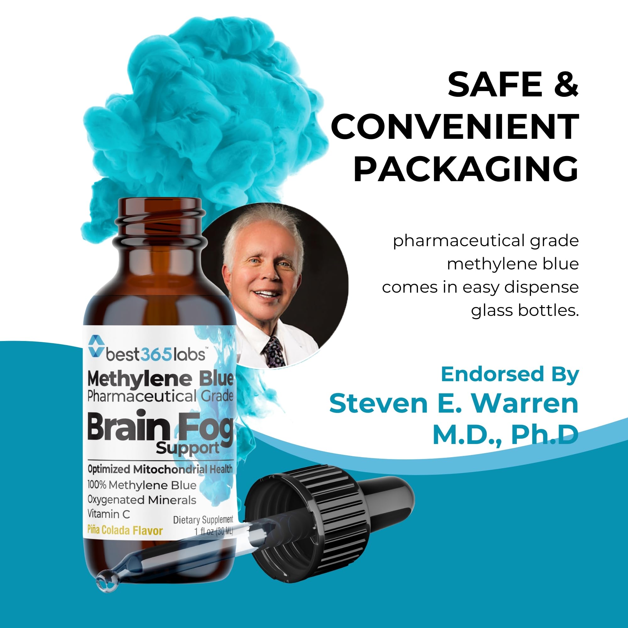 Be-Onguard Brain Fog Support bottle with a glass of liquid