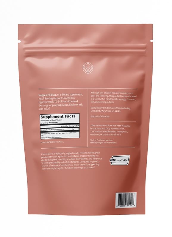 Be Well Creatine Monohydrate 454g packaging side view