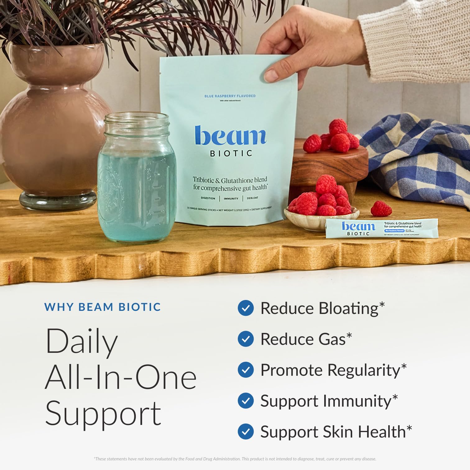 Beam Biotic Probiotic Powder 36g mixed in water