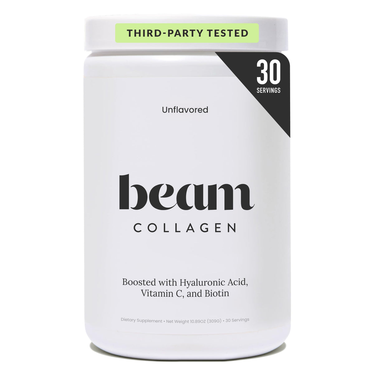 Beam Collagen Powder front view with packaging details