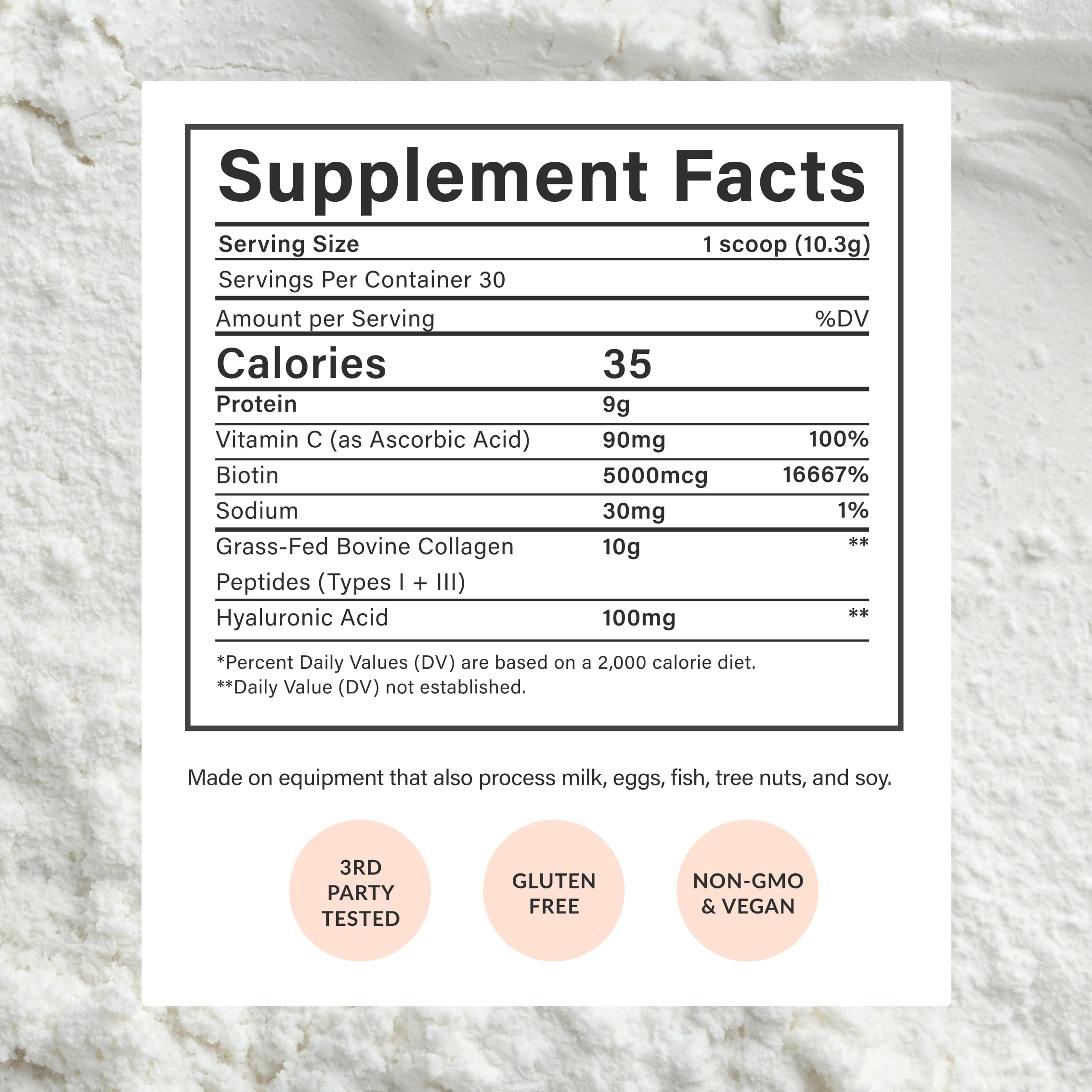 Beam Collagen Powder with fresh fruits and a glass of water