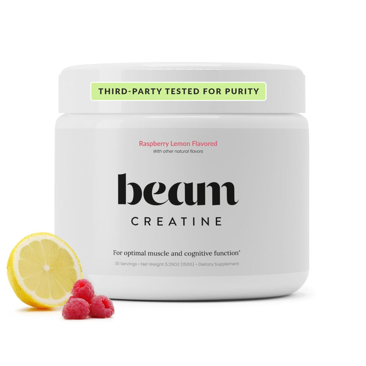 Beam Creatine Monohydrate Powder 150g front view with Raspberry Lemon flavour