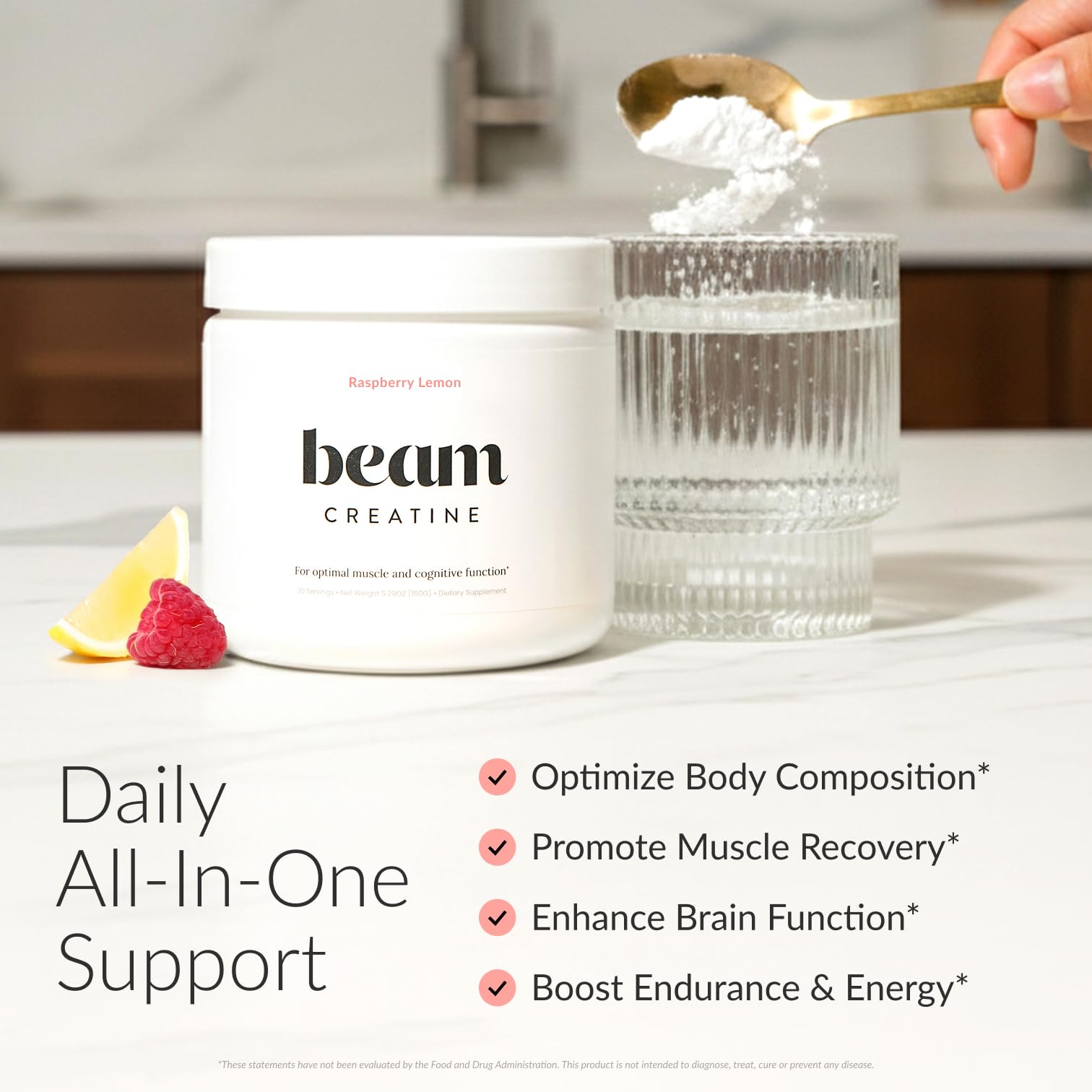 Beam Creatine Monohydrate Powder 150g packaging side view
