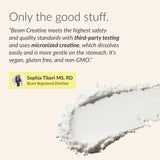 Beam Creatine Monohydrate Powder 150g packaging with a gym background
