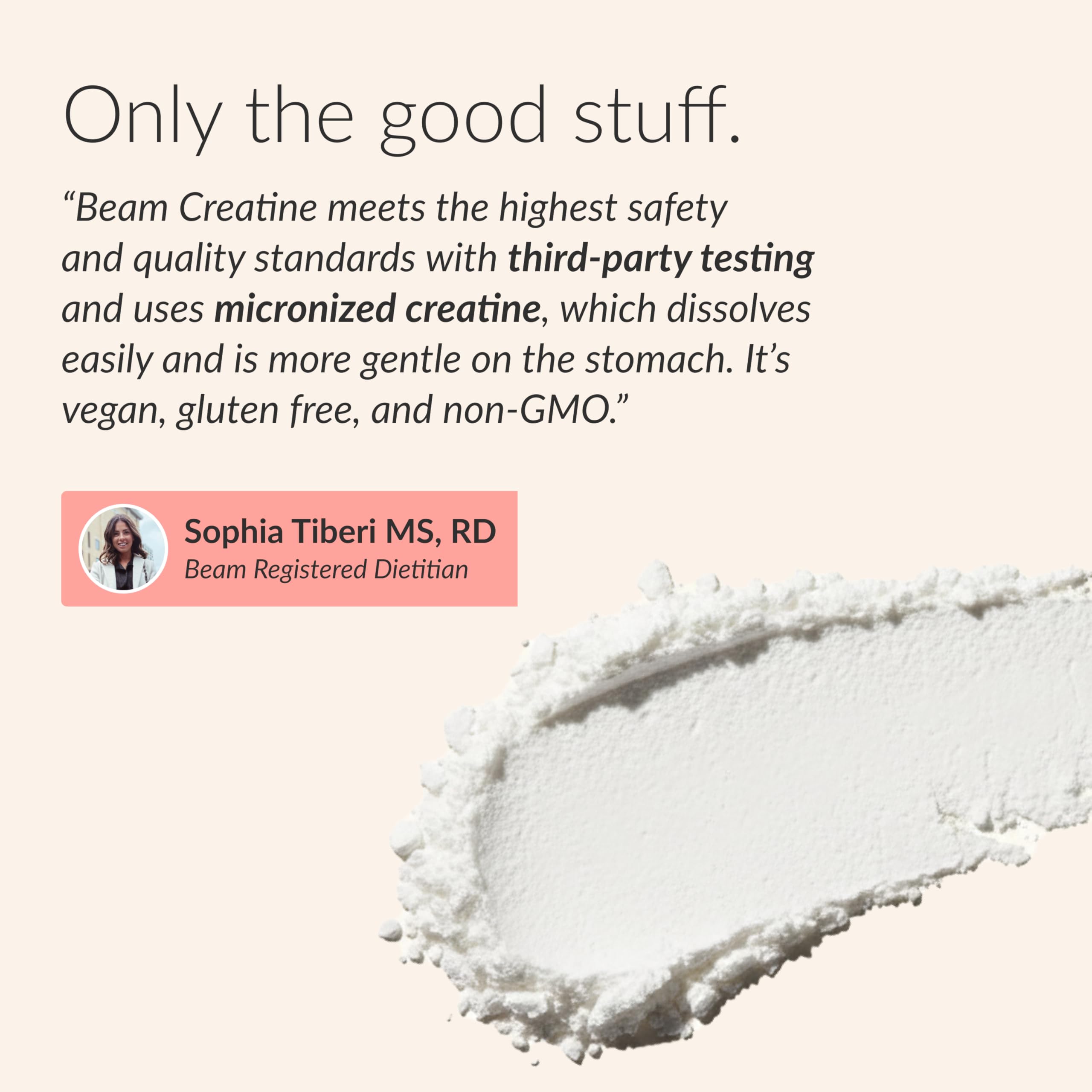 Beam Creatine Monohydrate Powder 150g with a glass of water