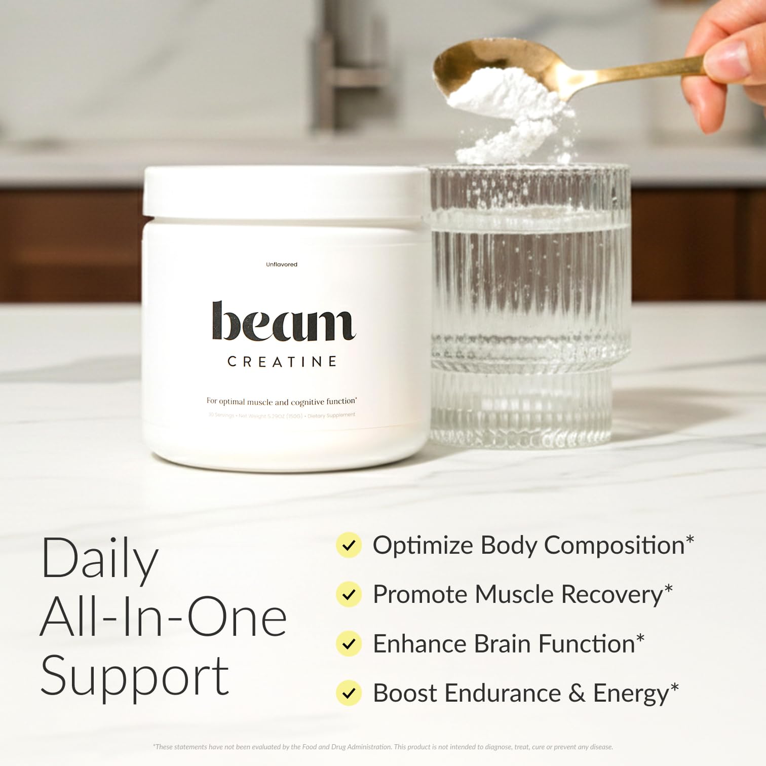 Beam Creatine Monohydrate Powder 5G back view with nutritional information