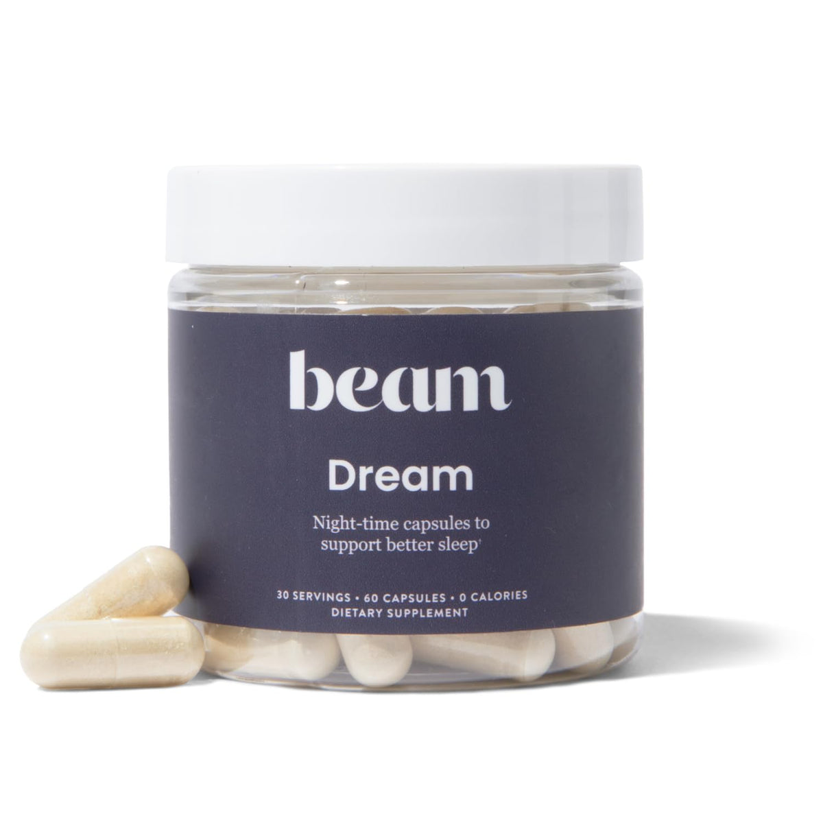Beam Dream Sleep Capsules bottle front view with 30 count