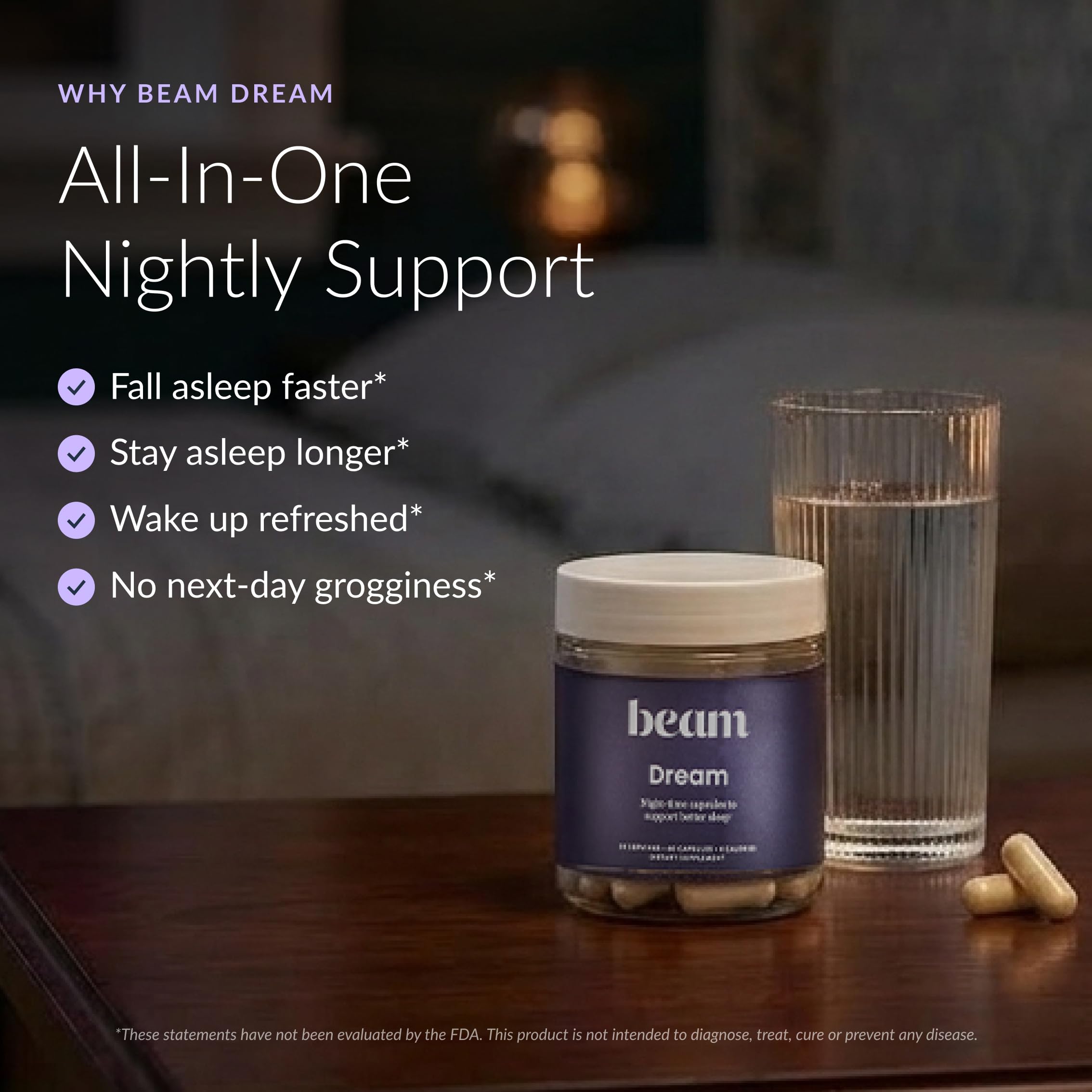 Beam Dream Sleep Capsules side view showing ingredients list
