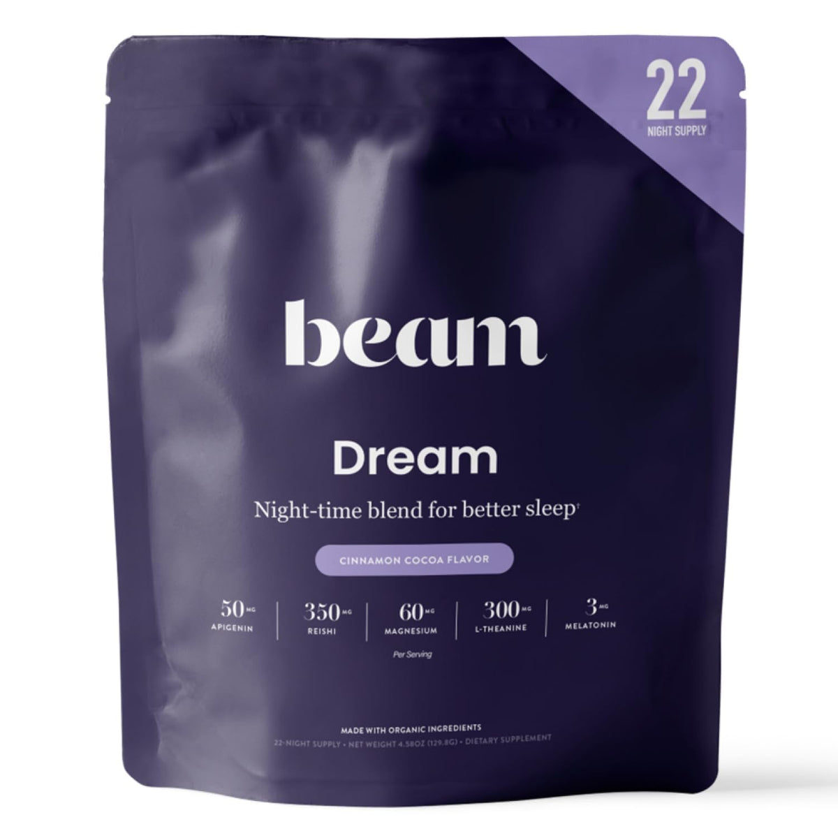 BEAM Dream Sleep Powder Cinnamon Cocoa front view packaging