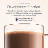 BEAM Dream Sleep Powder Cinnamon Cocoa lifestyle scene with a cozy blanket