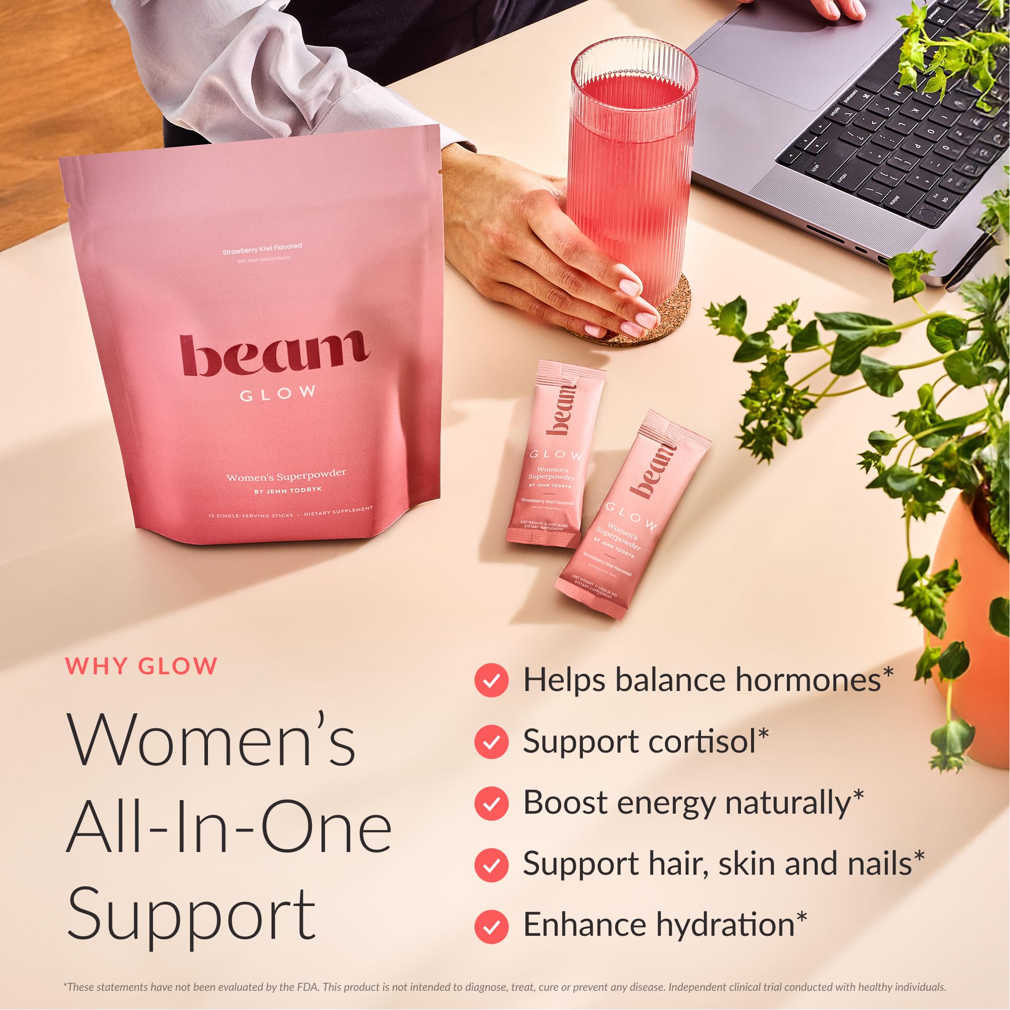 Beam Glow Women's Daily Wellness Supplement raspberry flavour drink
