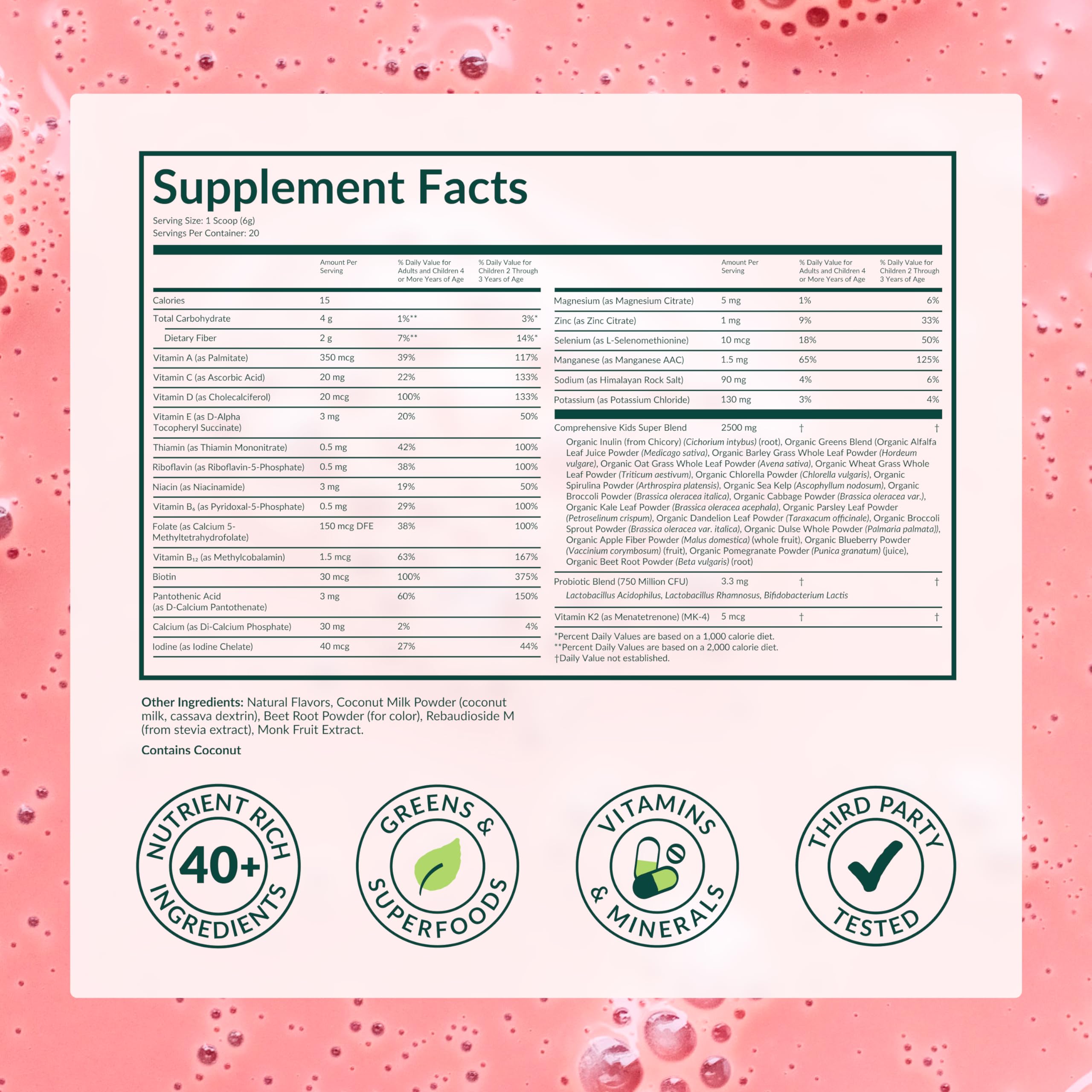 Beam Kids Multivitamin with Greens on a kitchen counter
