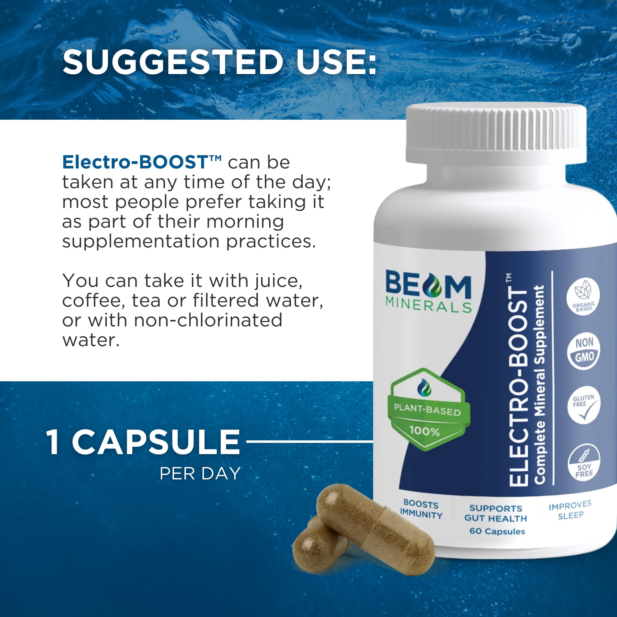 BEAM MINERALS Blended Vitamin & Mineral Supplement capsules in hand