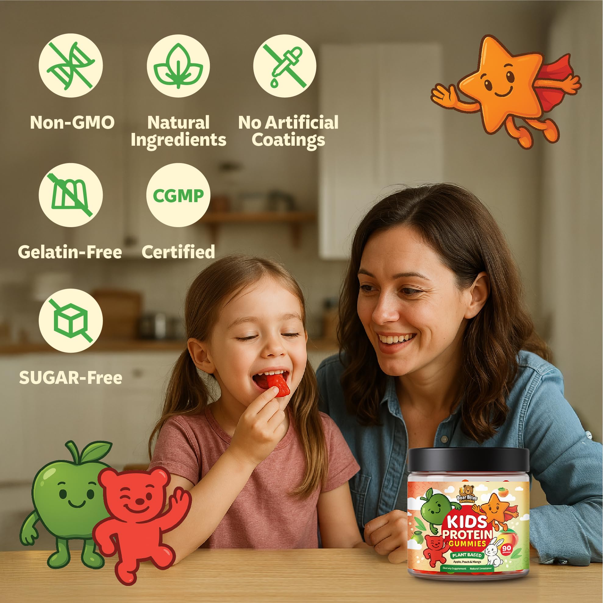 Bear Bites Gummies showing peach and mango flavours