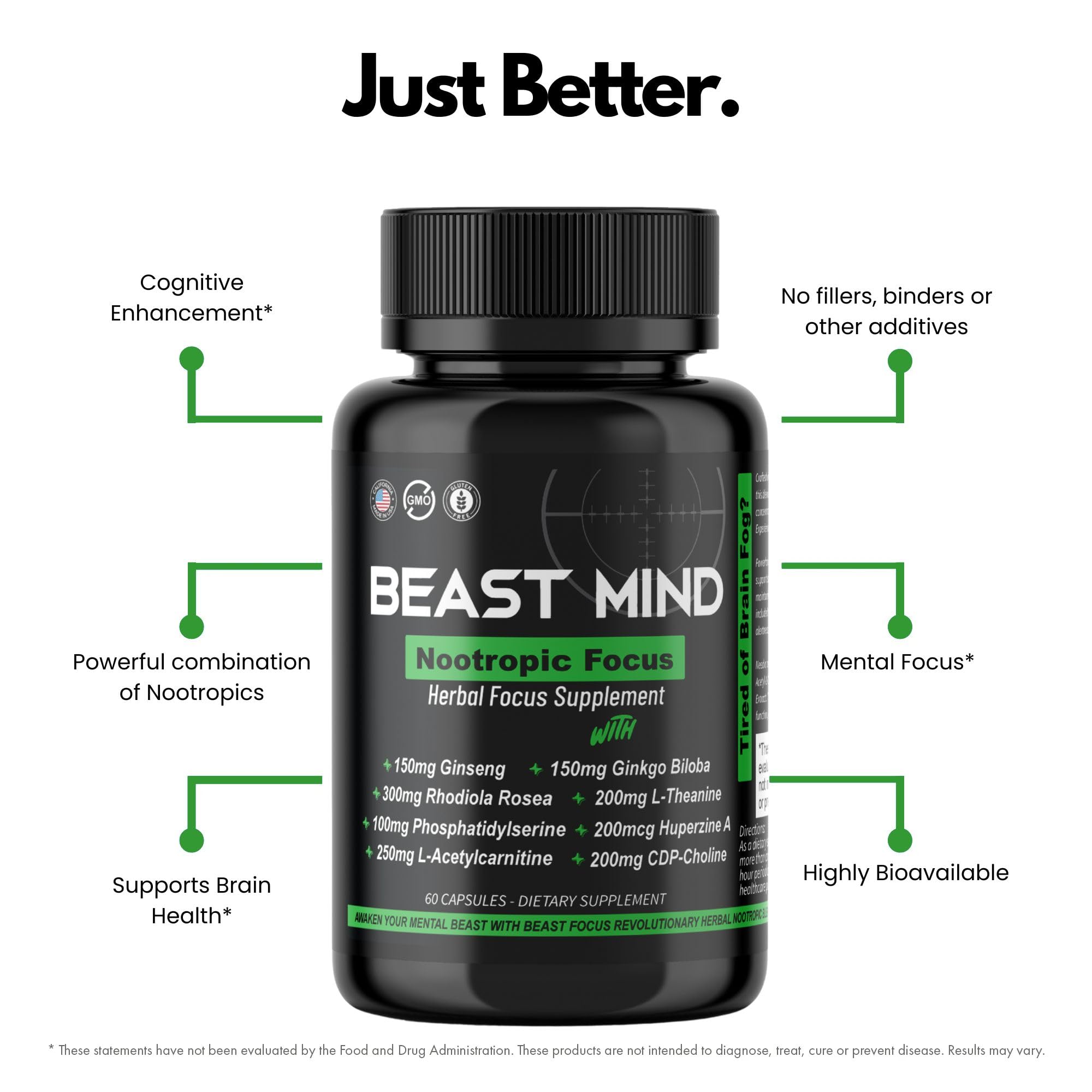 Beast Mind Focus Nootropic Supplement capsules close-up