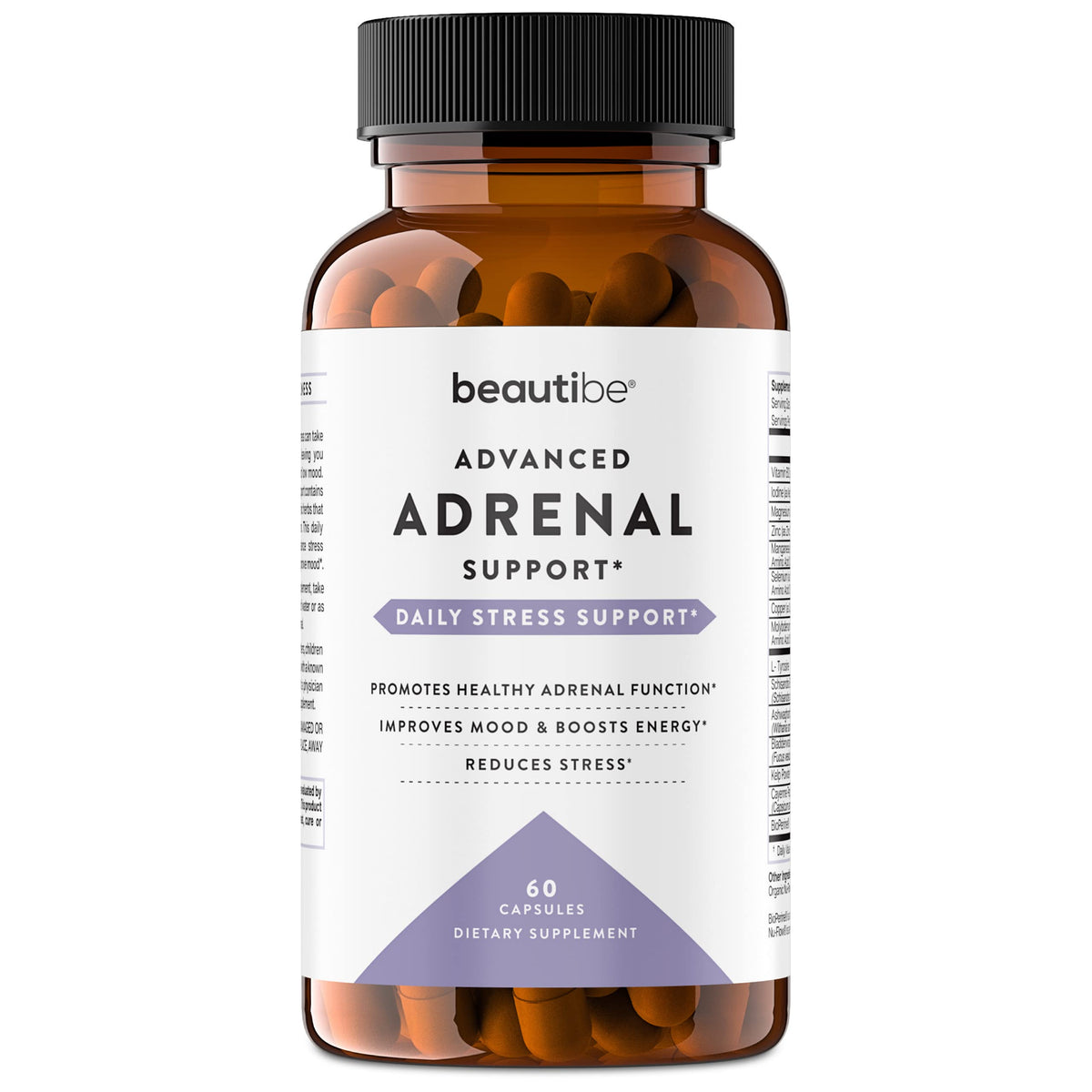 BeautiBe Adrenal Support Supplement 60 Capsules front view