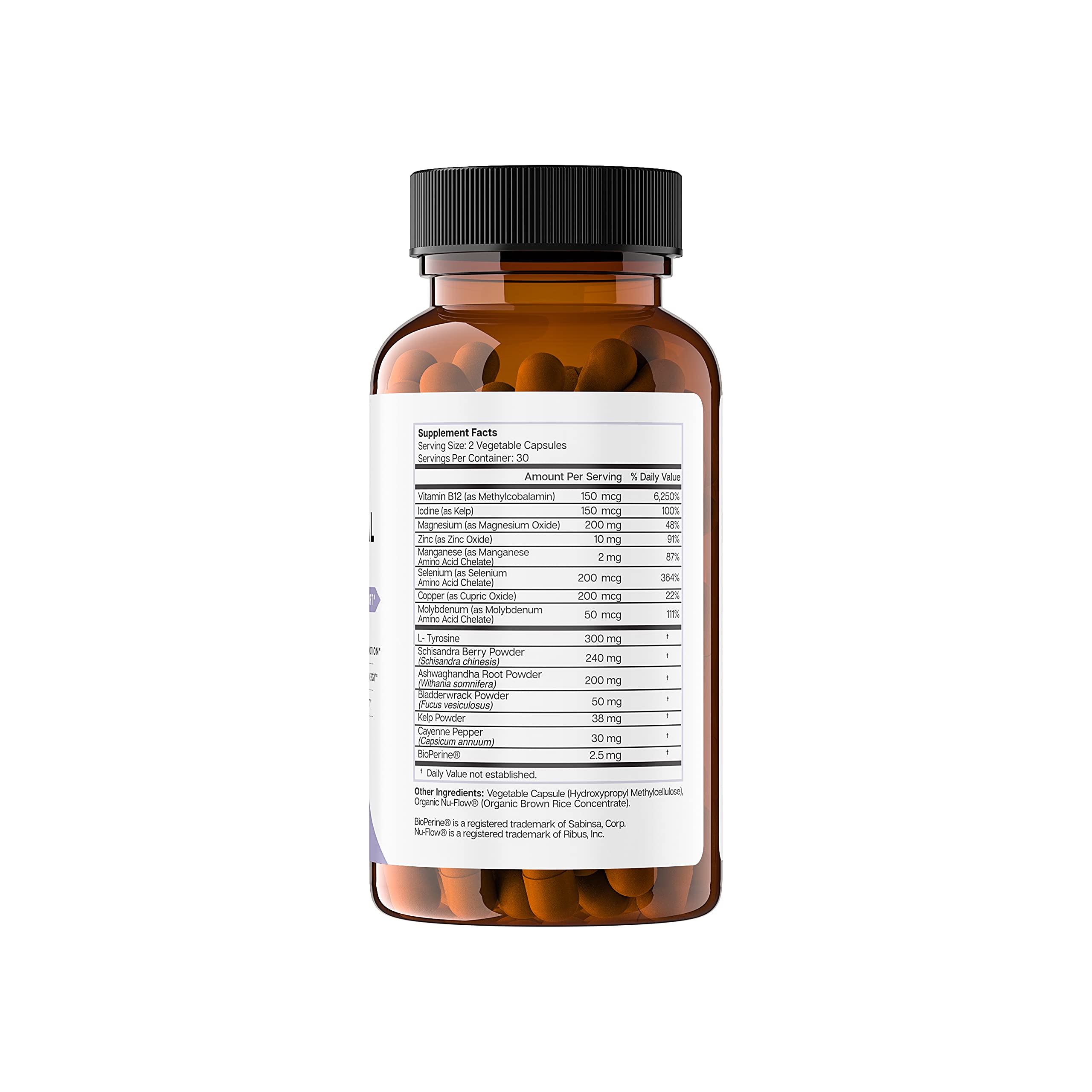 BeautiBe Adrenal Support Supplement 60 Capsules on a marble countertop