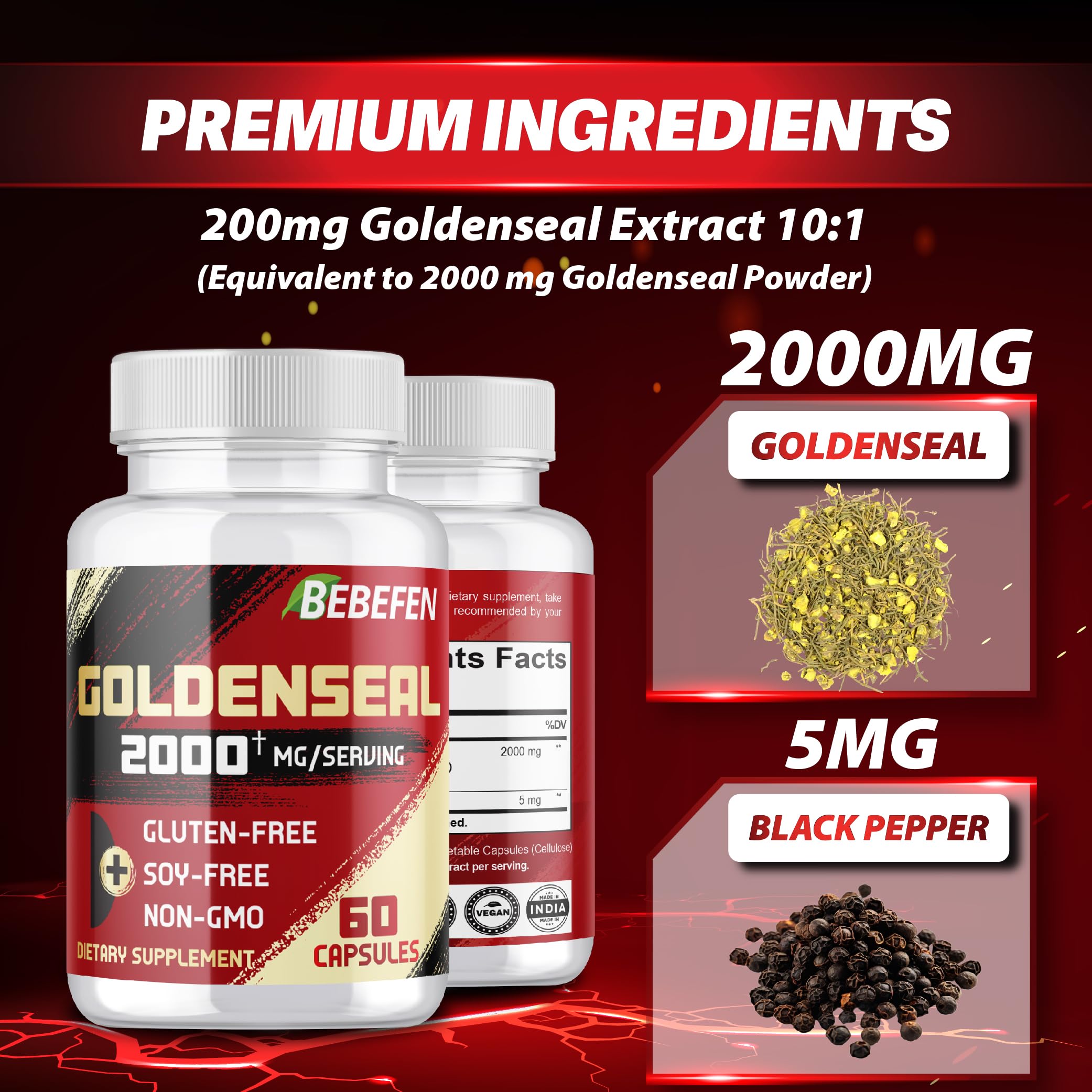 BEBEFEN Goldenseal Extract Capsules 2000mg ingredients list