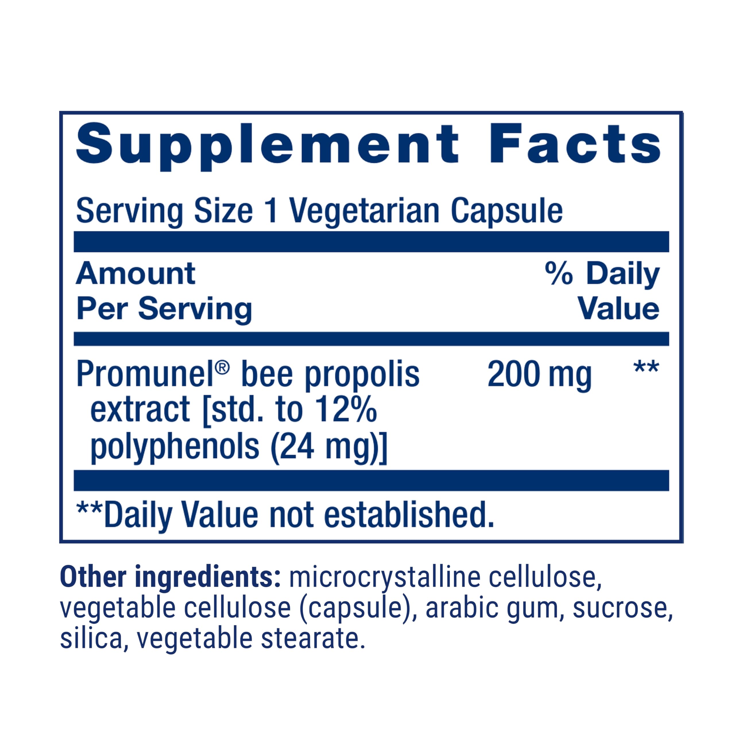 Bee daily wellness Propolis Capsules bottle with label details